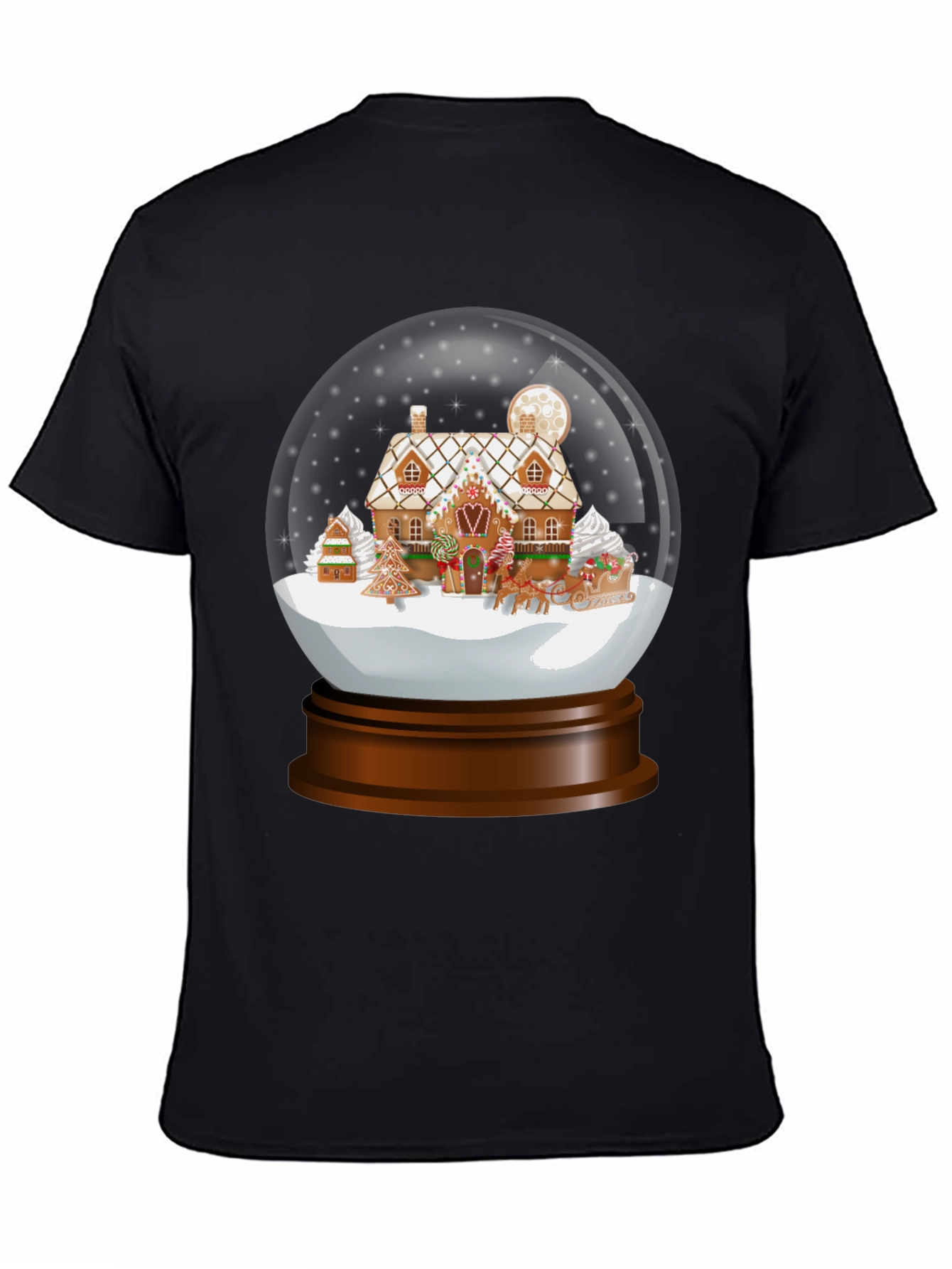 Black Gingerbread House Snow Globe Graphic Tee view 4