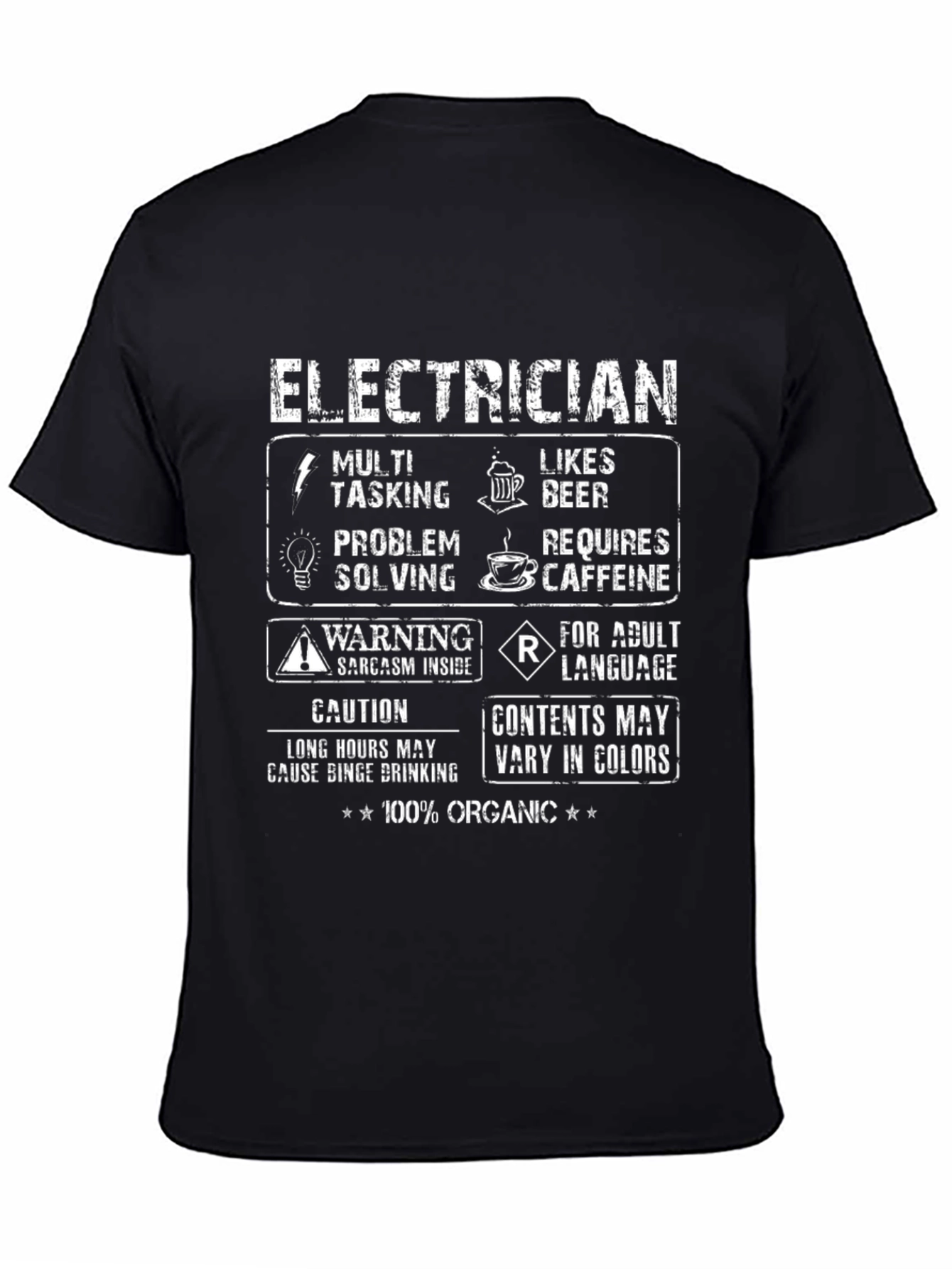 Black Electrician Humor T-Shirt - 100% Organic Cotton view 4