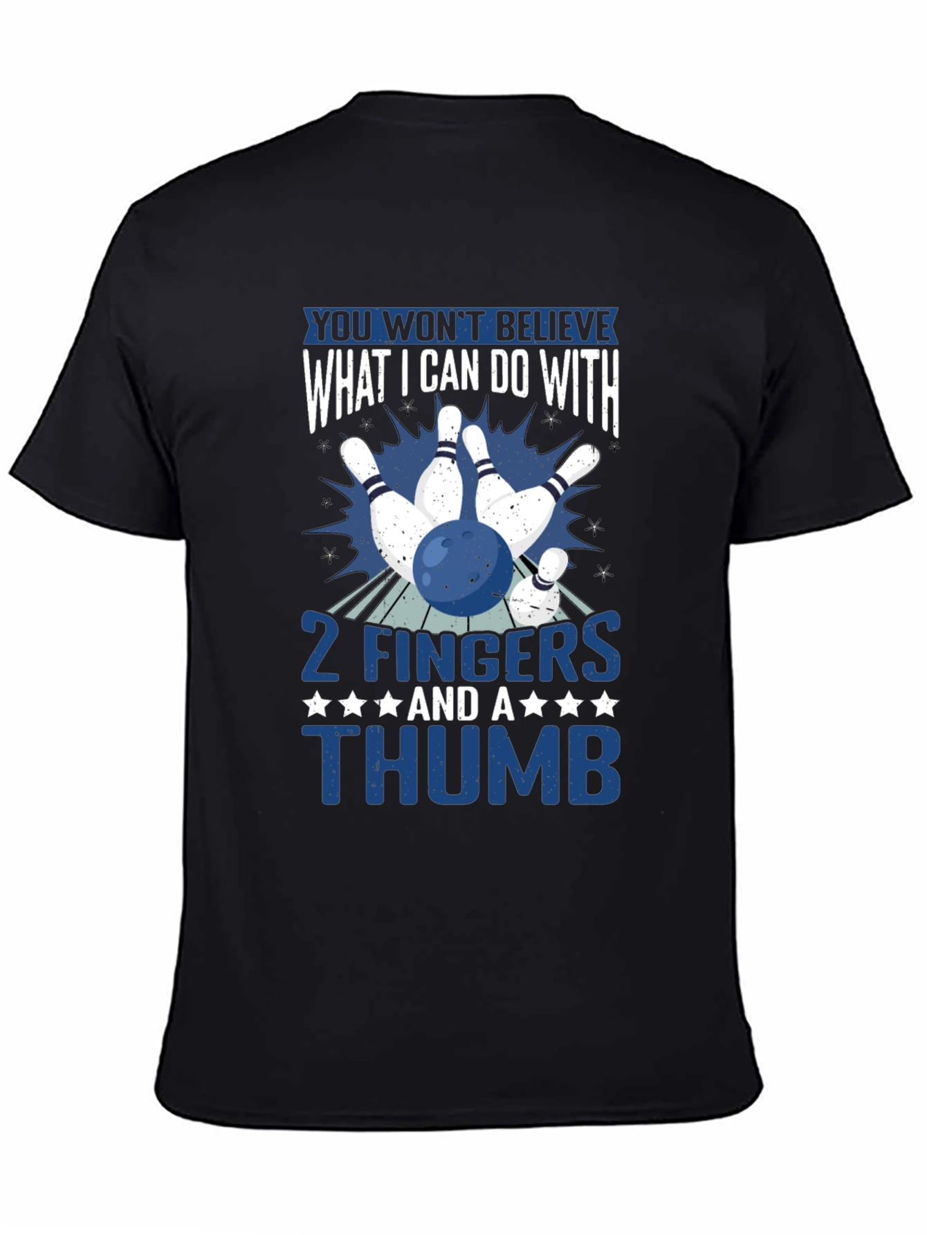 Black Funny Bowling T-Shirt: 2 Fingers and a Thumb Graphic Tee view 4