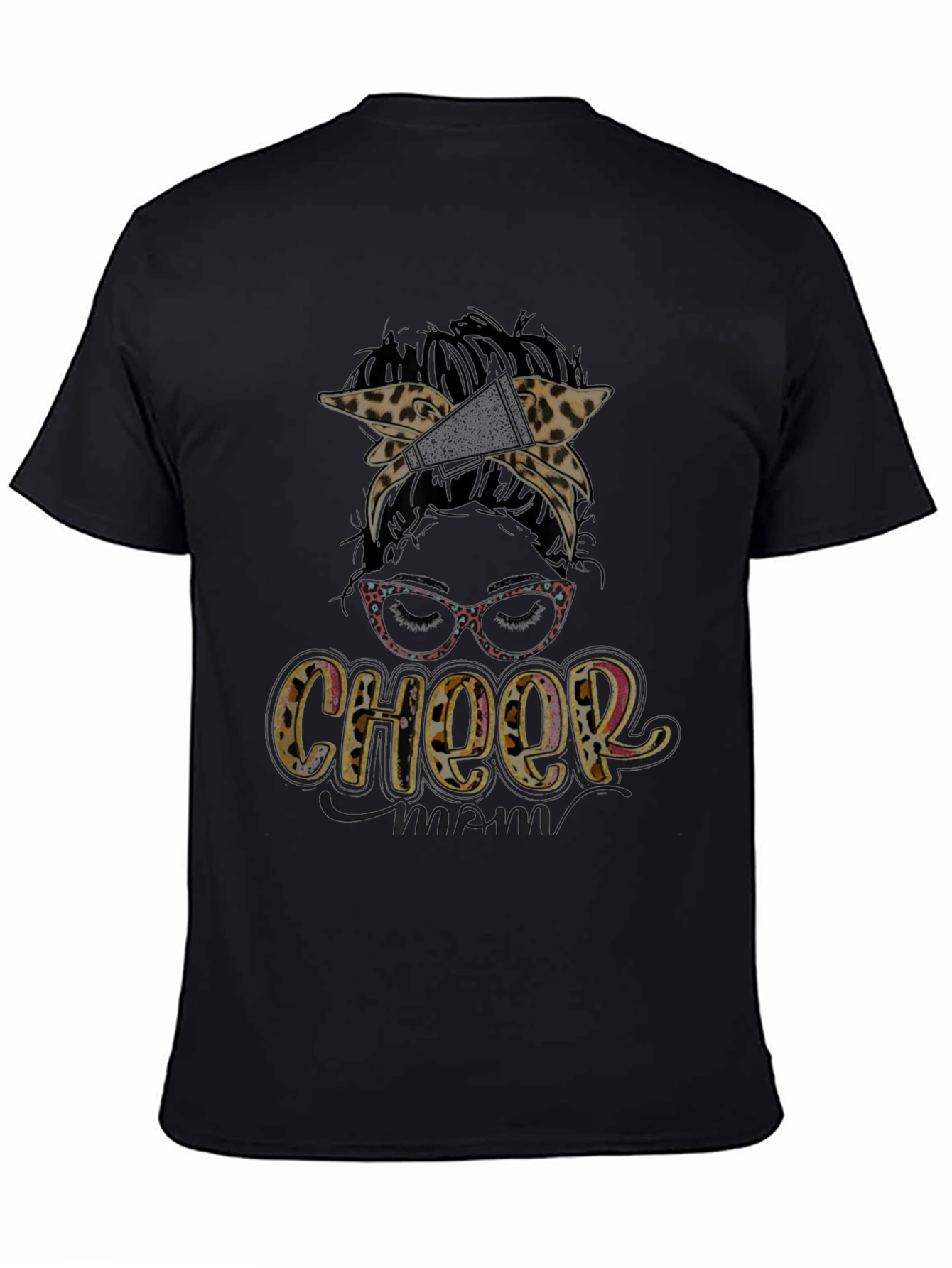 Cheer Mom Messy Bun Leopard Print T-Shirt - 4