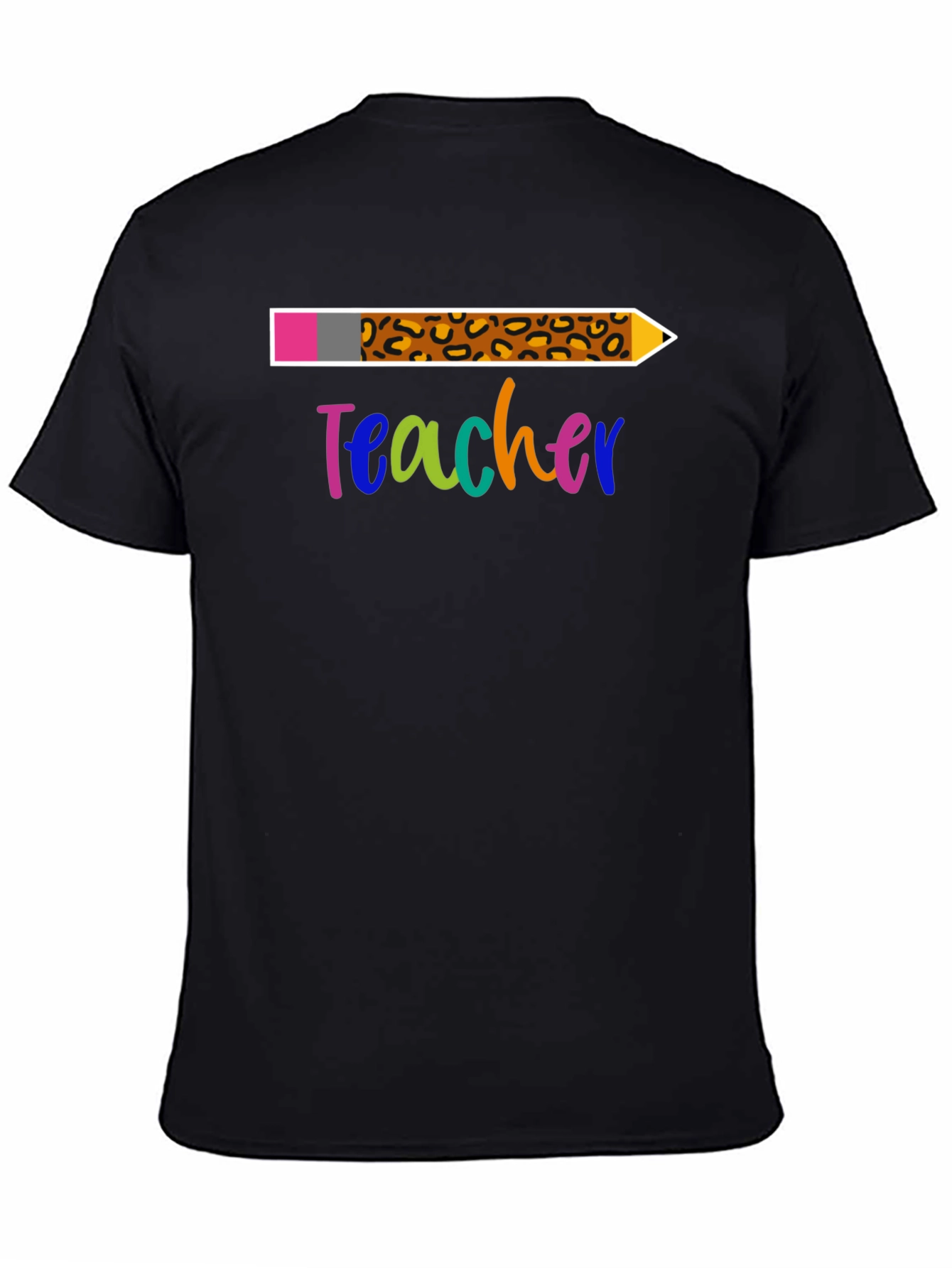 Black Teacher Leopard Print Pencil T-Shirt view 4