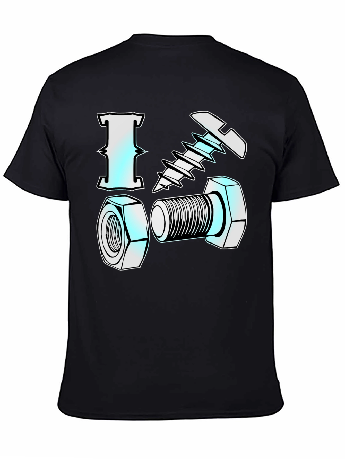Black I Love Nuts & Bolts Funny Graphic T-Shirt view 4