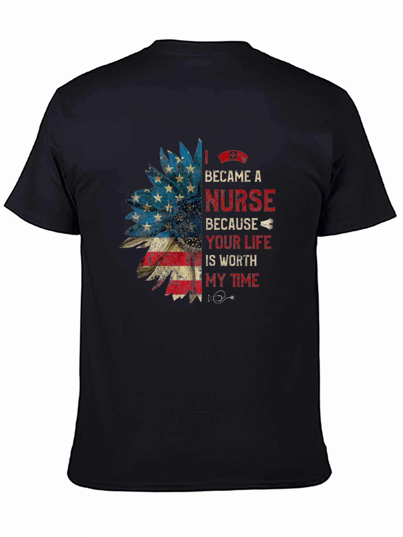 Black Nurse Sunflower T-Shirt Patriotic view 4
