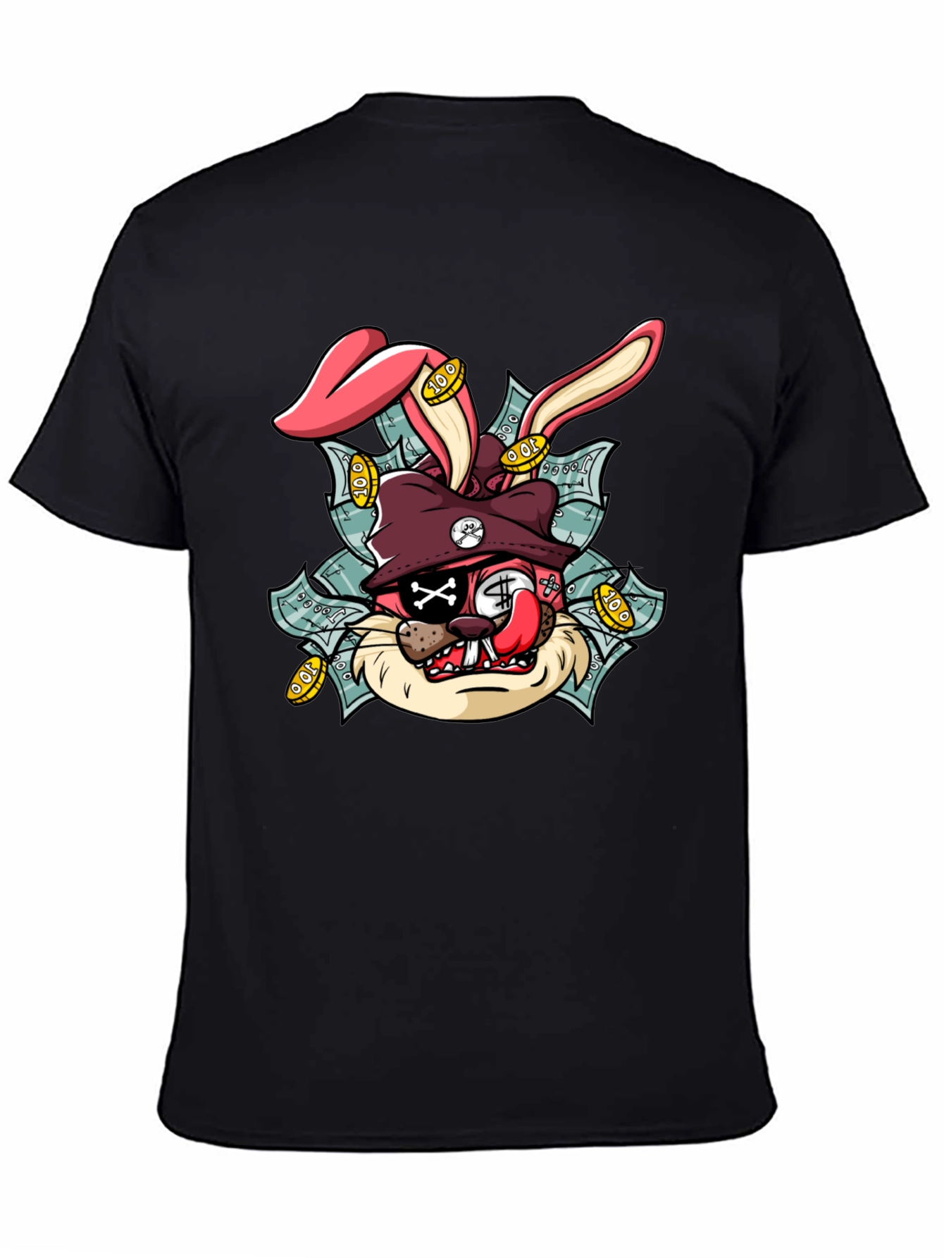 Black Cartoon Rabbit Graphic Black Tee view 4