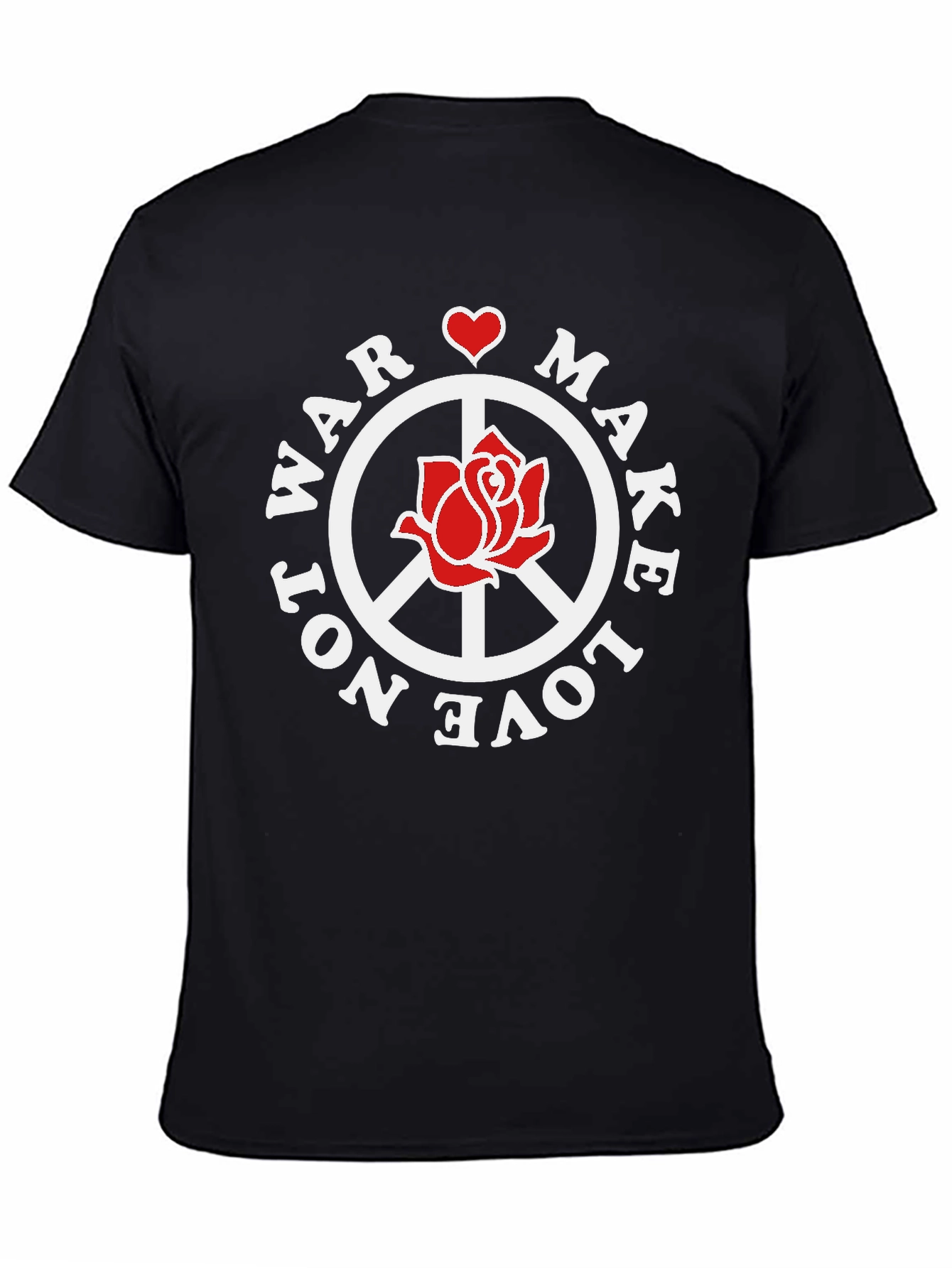 Black Make Love Not War T-Shirt Peace Sign Rose Graphic view 4