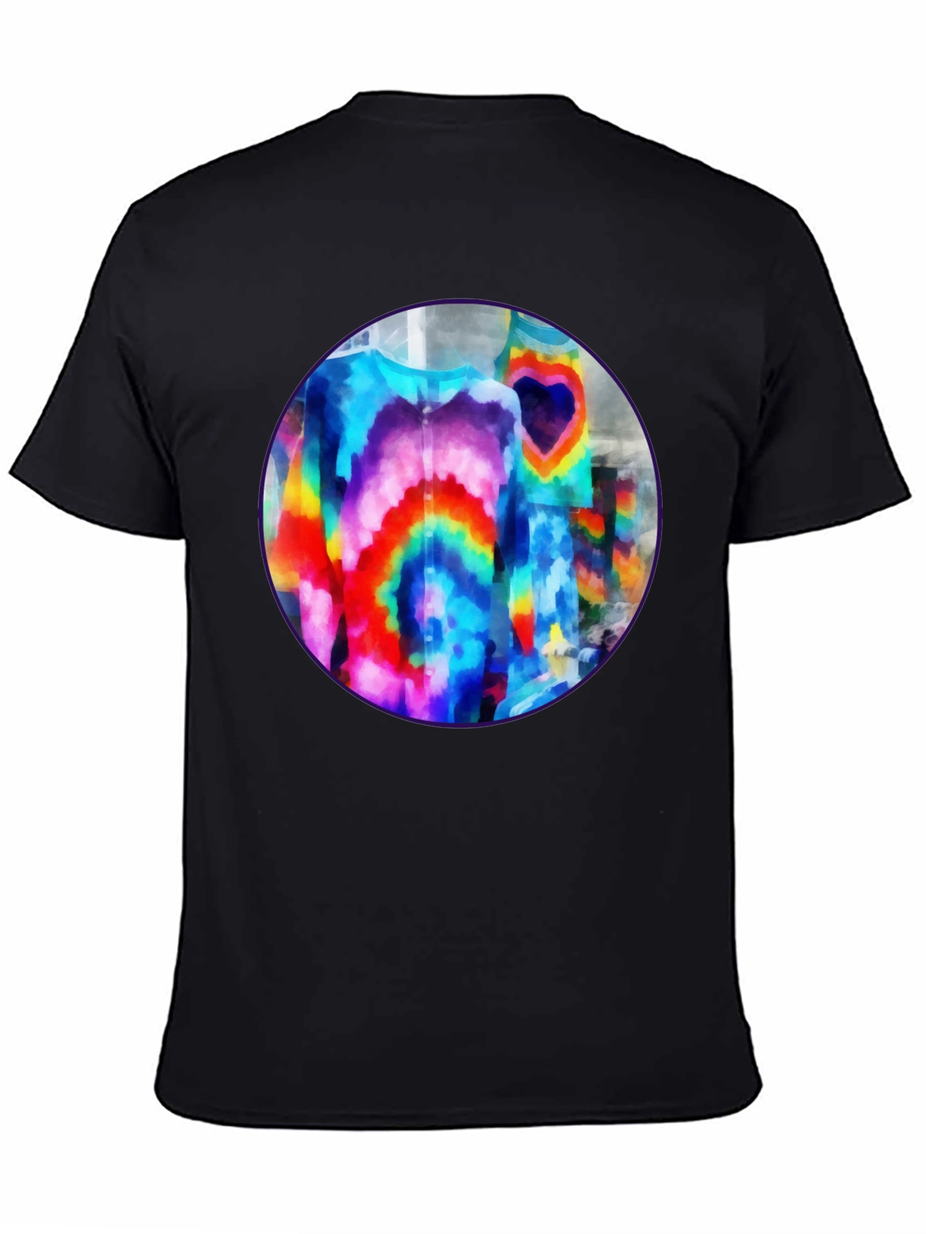 Black Vibrant Tie-Dye Graphic Tee - Bold Black Cotton T-Shirt view 4