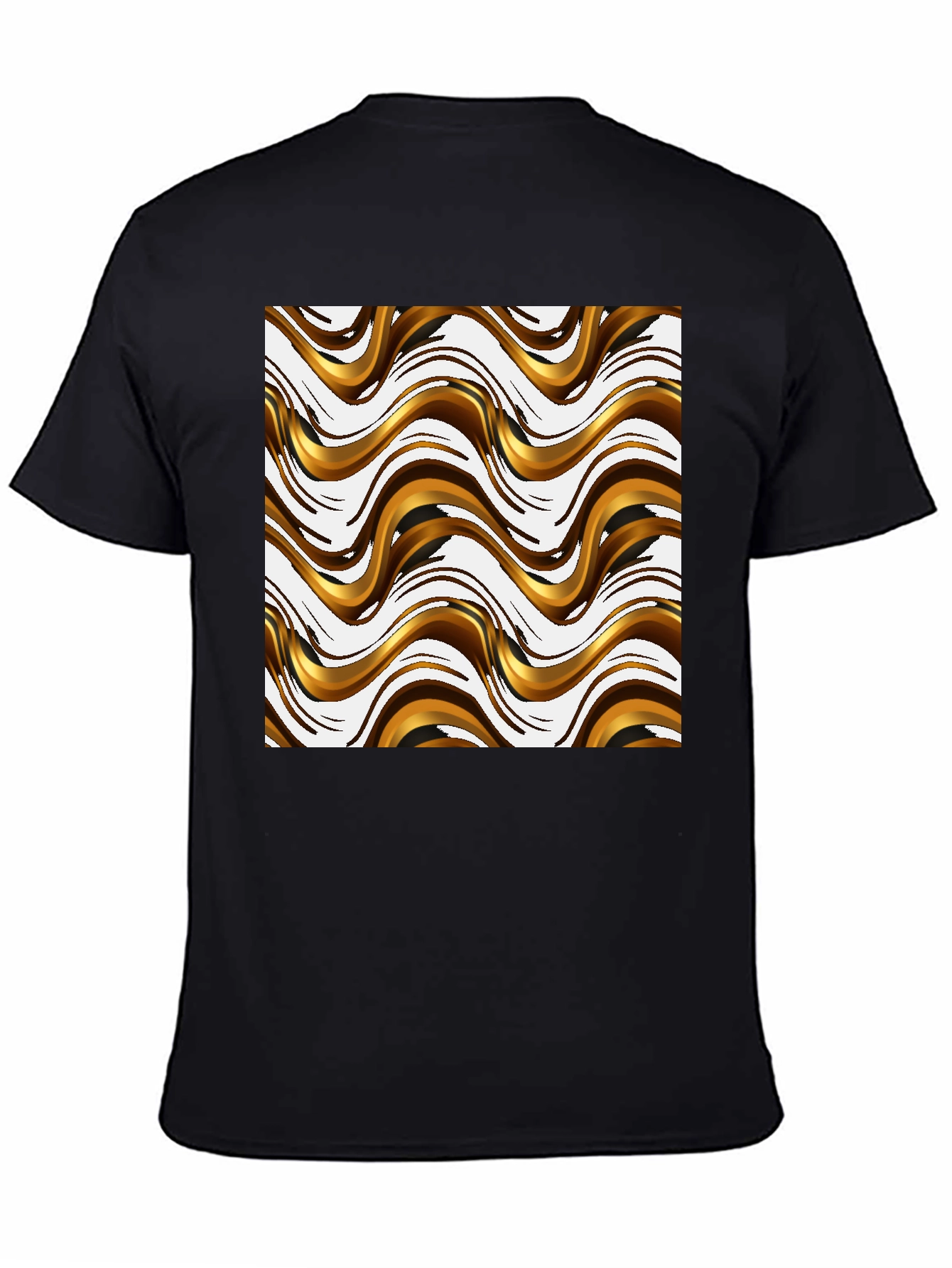 Black Stylish Black Tee with Abstract Gold Wave Design view 4