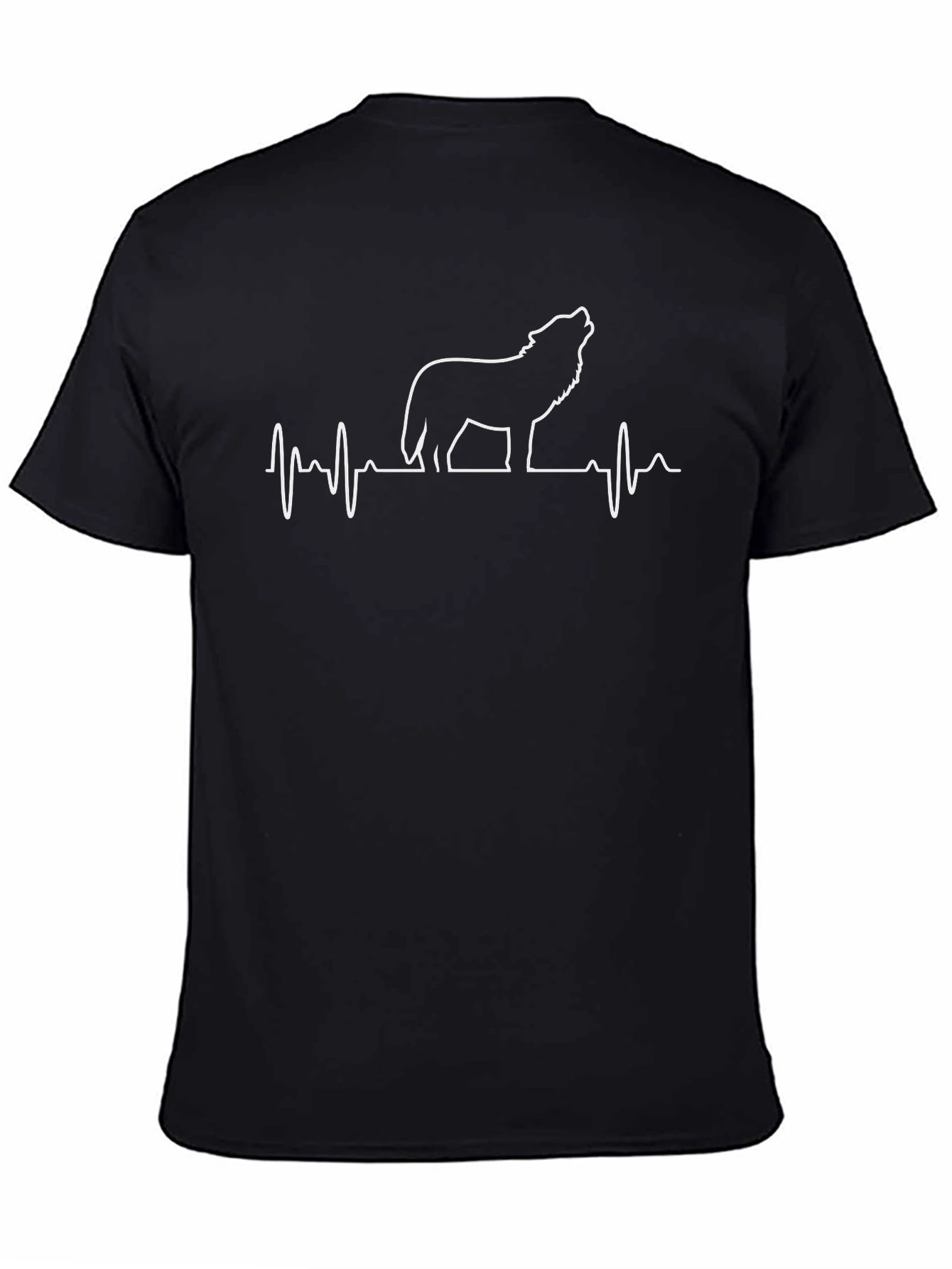 Black Wolf Heartbeat Graphic Tee - Black Cotton Crew Neck view 4