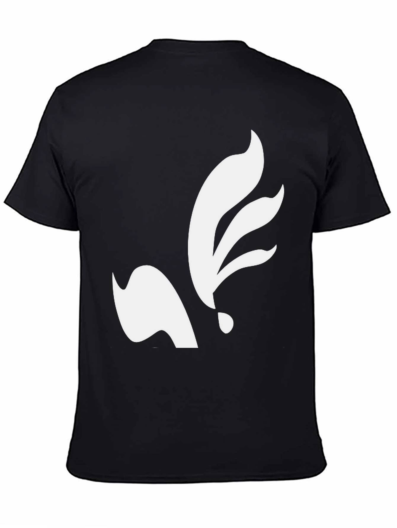 Black Black T-Shirt with Abstract White Leaf Design view 4