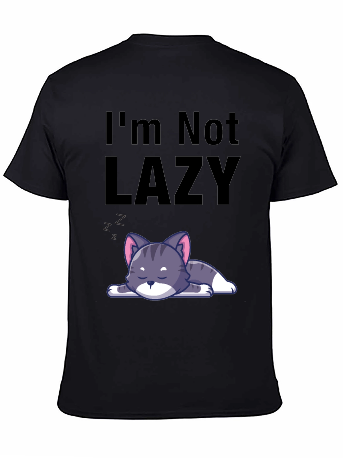 Black I'm Not Lazy Cat T-Shirt - Comfortable Cotton Blend view 4