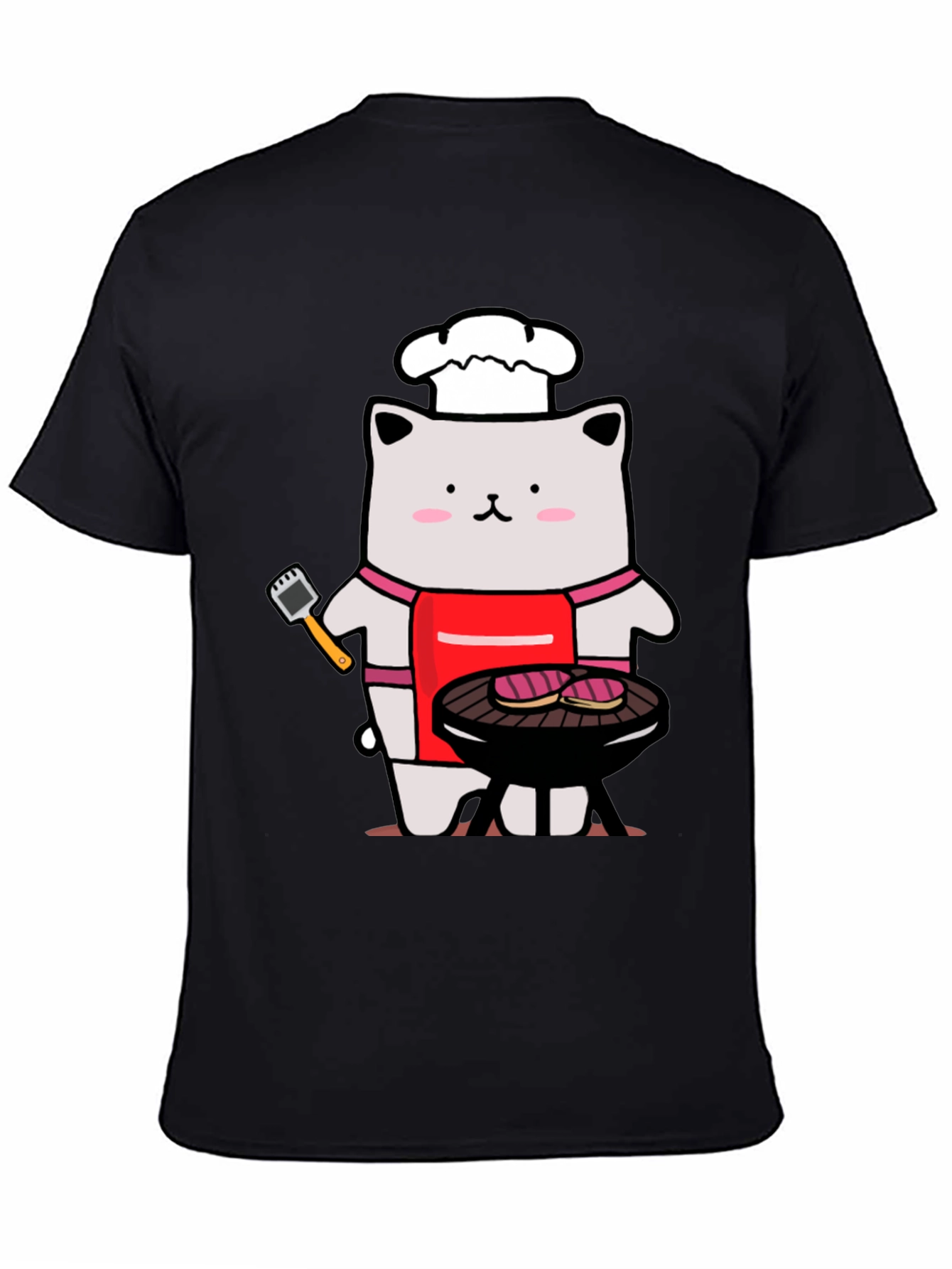Black Chef Cat BBQ T-Shirt - Funny Grilling Tee view 4