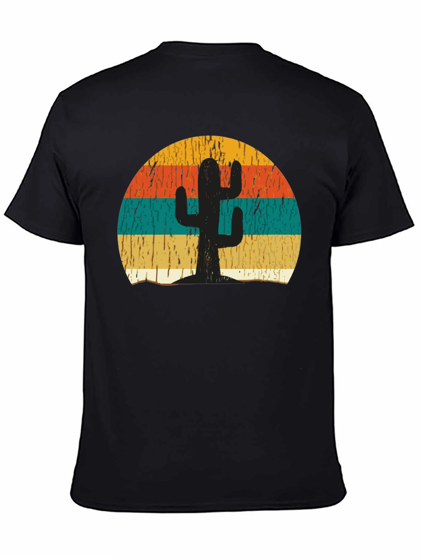Black Retro Cactus Sunset Graphic T-Shirt view 4