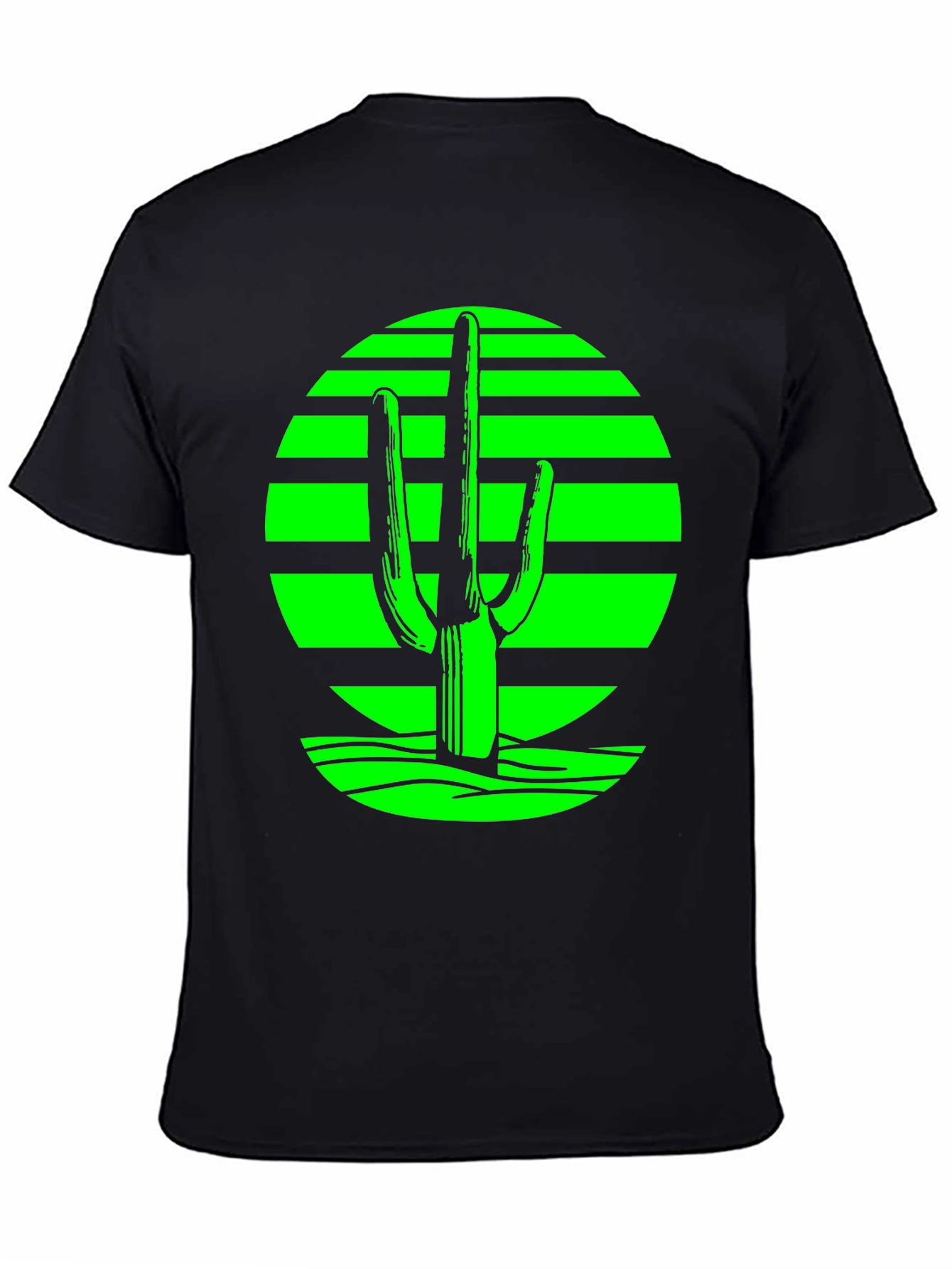Black Retro Desert Cactus T-Shirt - Green on Black view 4