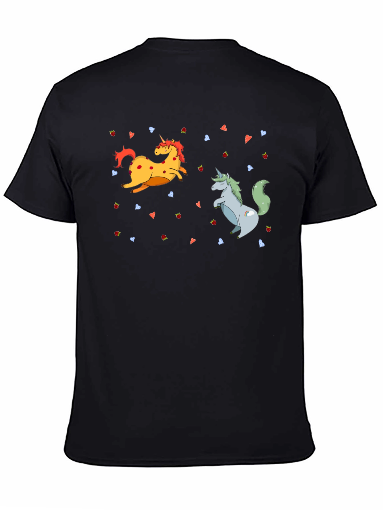 Black Unicorns & Strawberries Graphic T-Shirt - Black view 4