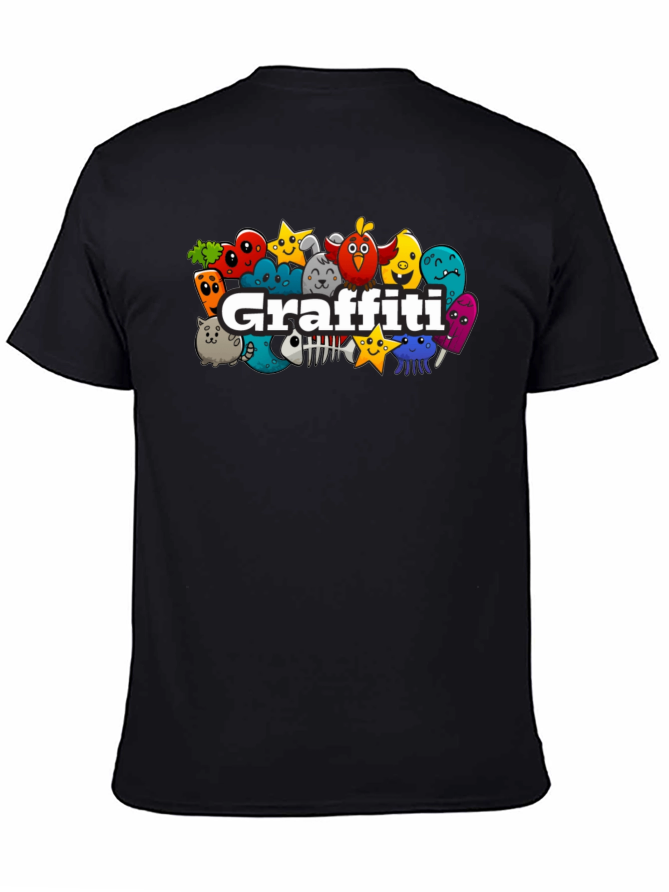 Black Graffiti Cartoon Graphic Black T-Shirt view 4