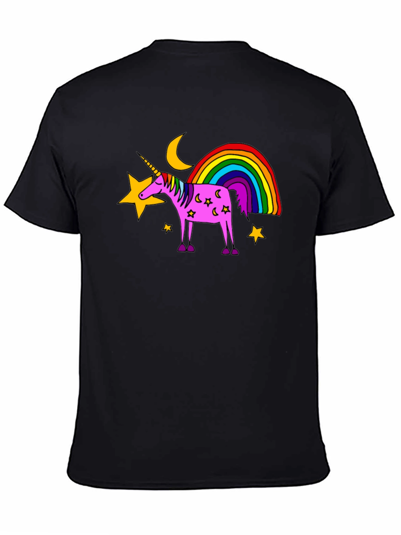 Black Unicorn Rainbow Graphic Tee - Black Cotton Casual Shirt view 4