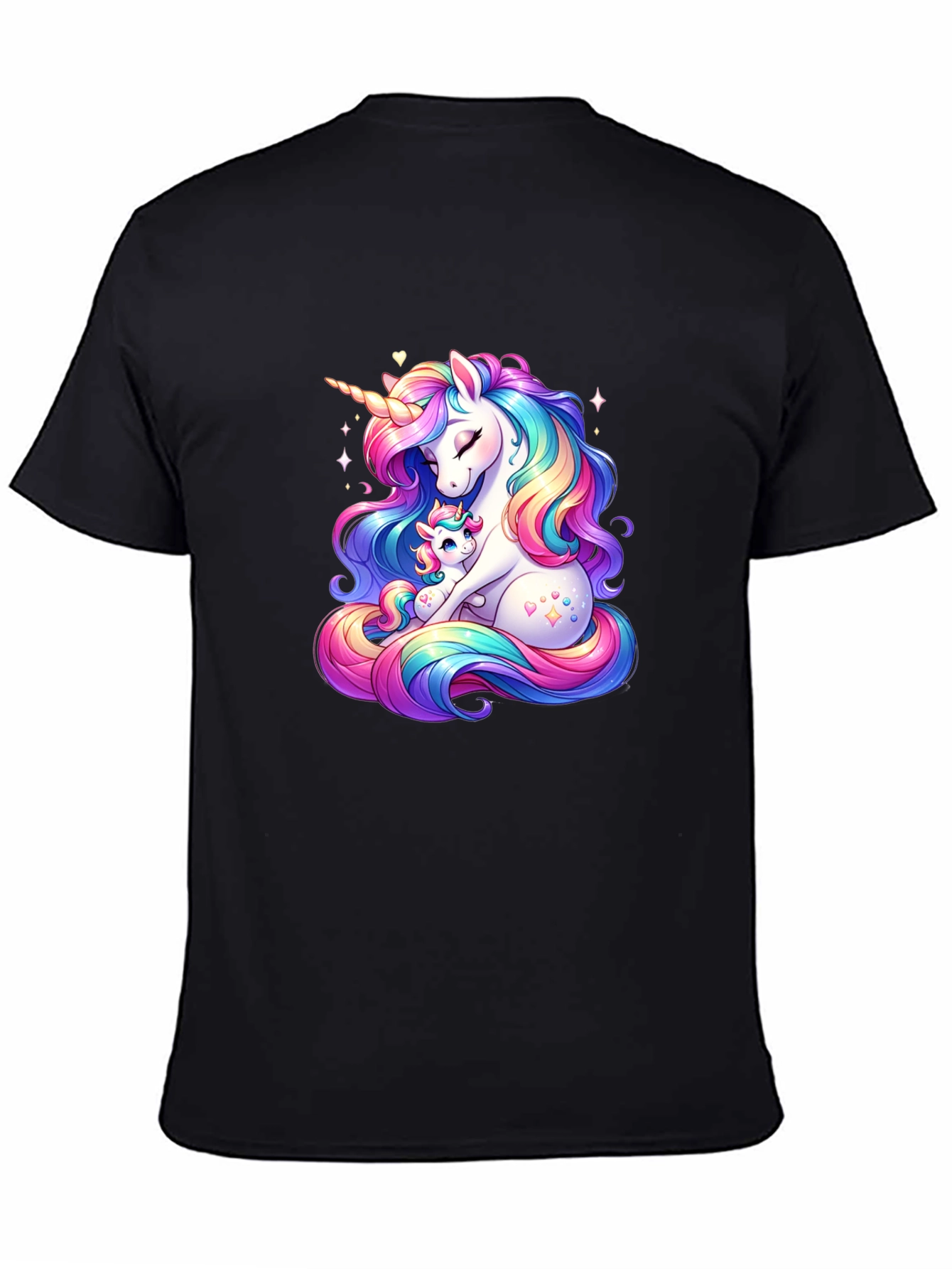 Black Unicorn Mom and Baby Black T-Shirt view 4