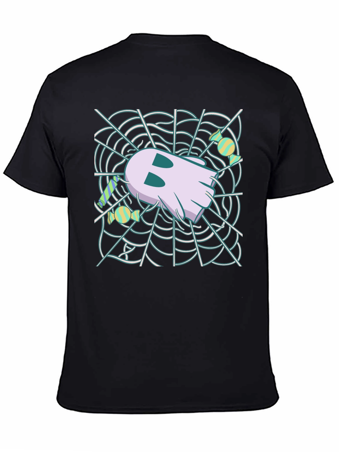 Black Ghost in Web Halloween Graphic T-Shirt view 4