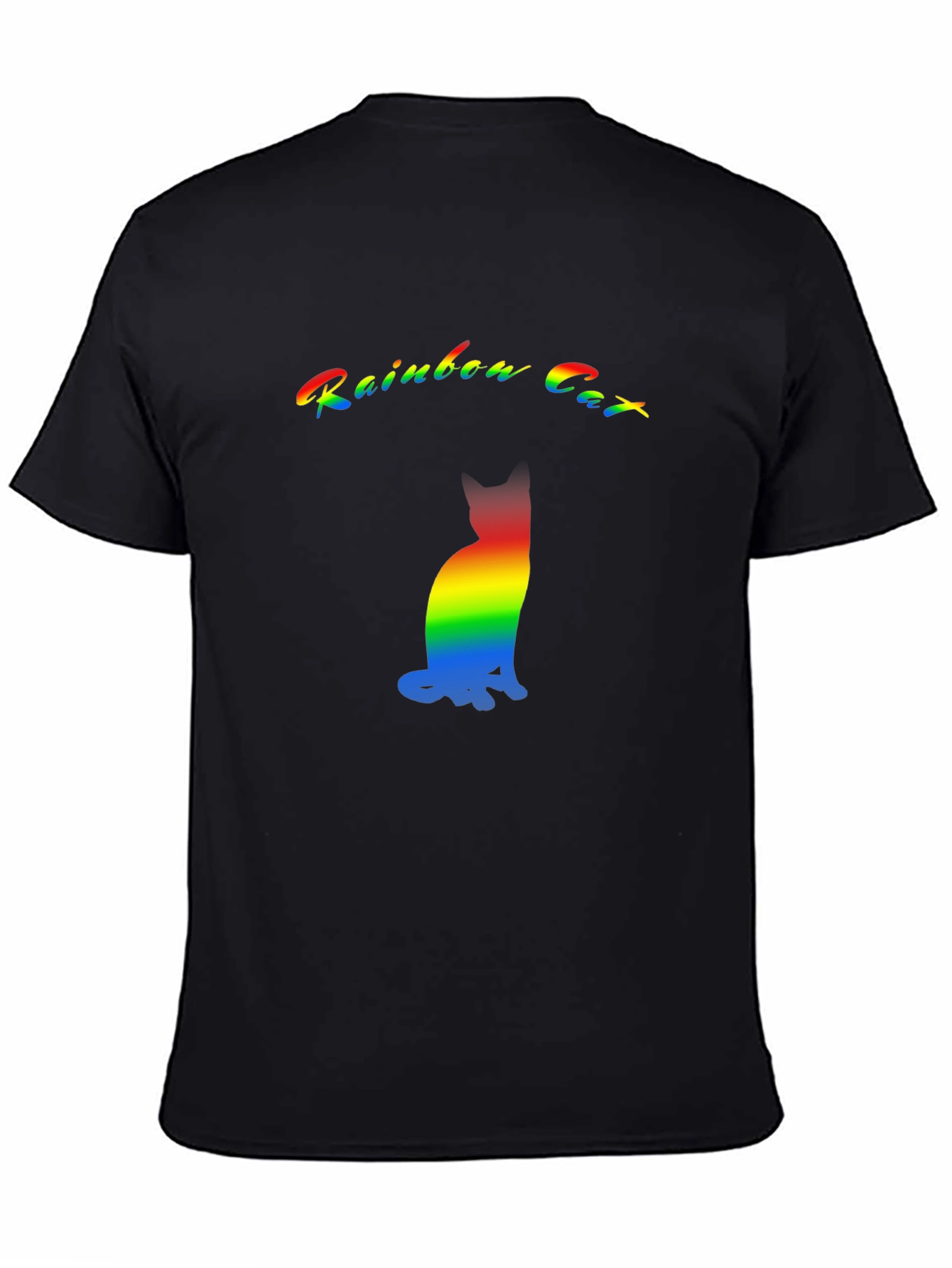 Black Rainbow Cat Graphic T-Shirt - Black Cotton Blend view 4