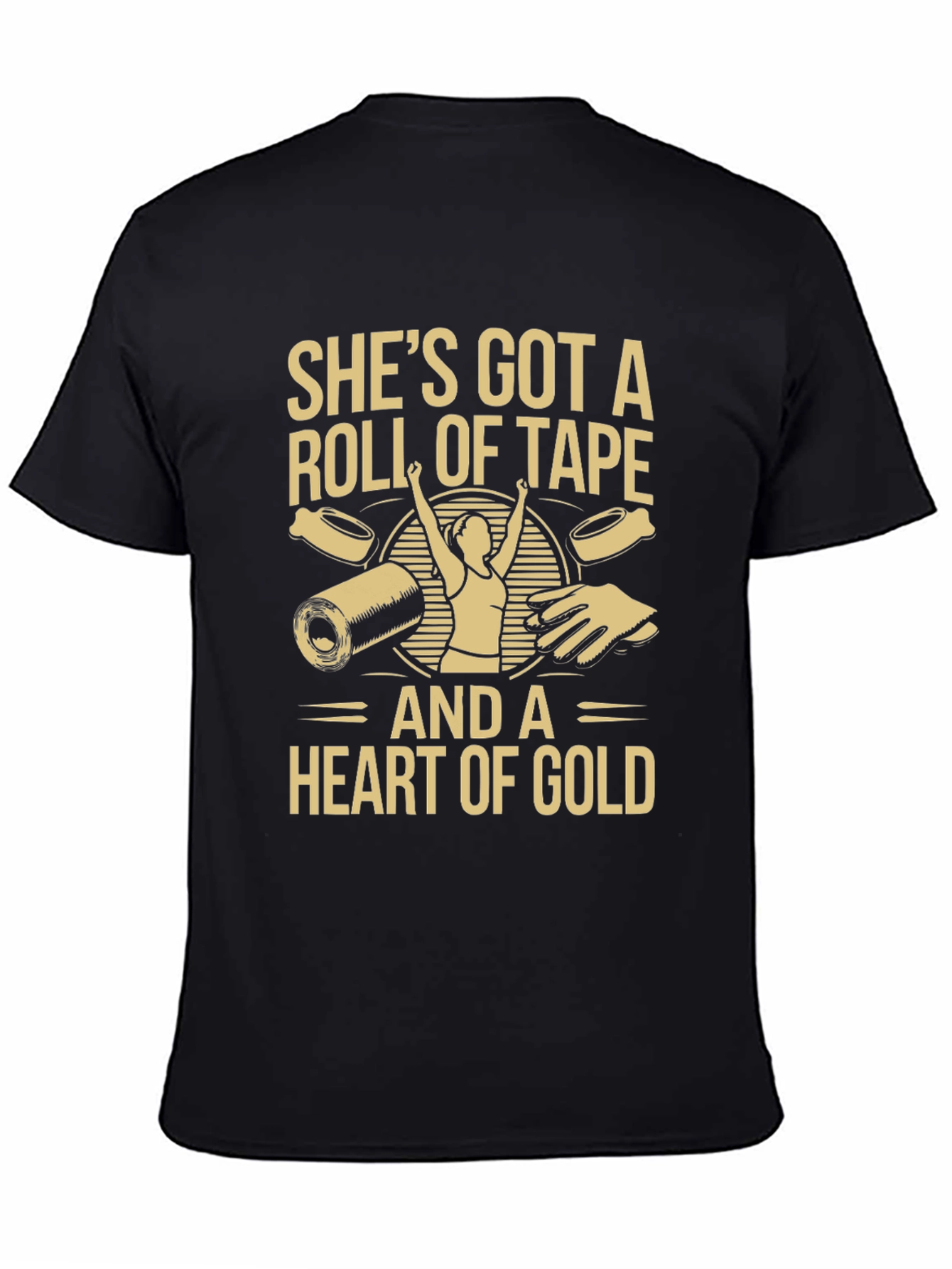 Black Roll of Tape and Heart of Gold Black T-Shirt view 4