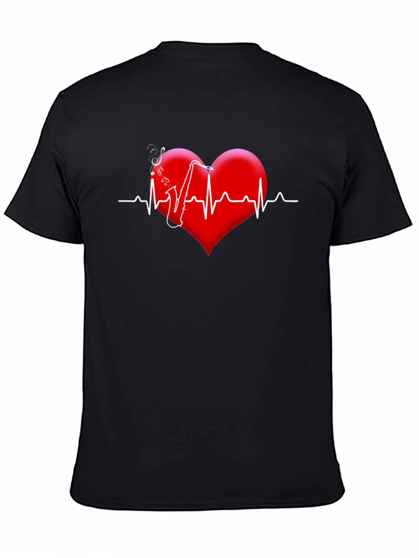 Black Saxophone Heartbeat Graphic Tee view 4