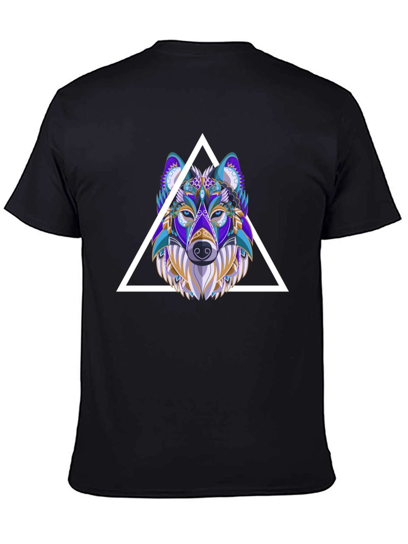 Black Wolf Graphic Tee - Geometric Style Black T-Shirt view 4