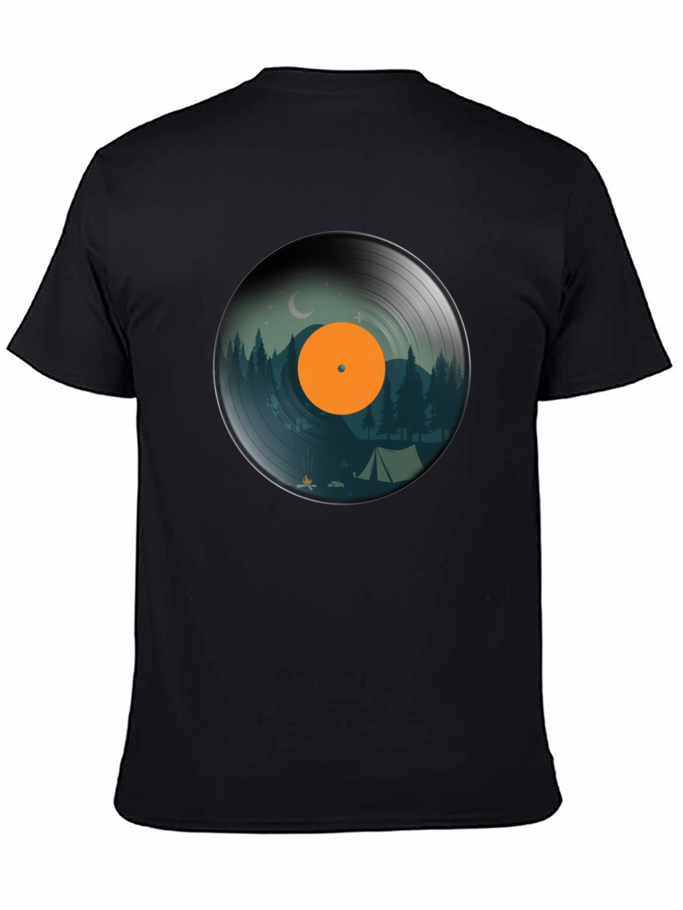 Black Camping Vinyl Record Graphic Tee - Nature Lover Shirt view 4