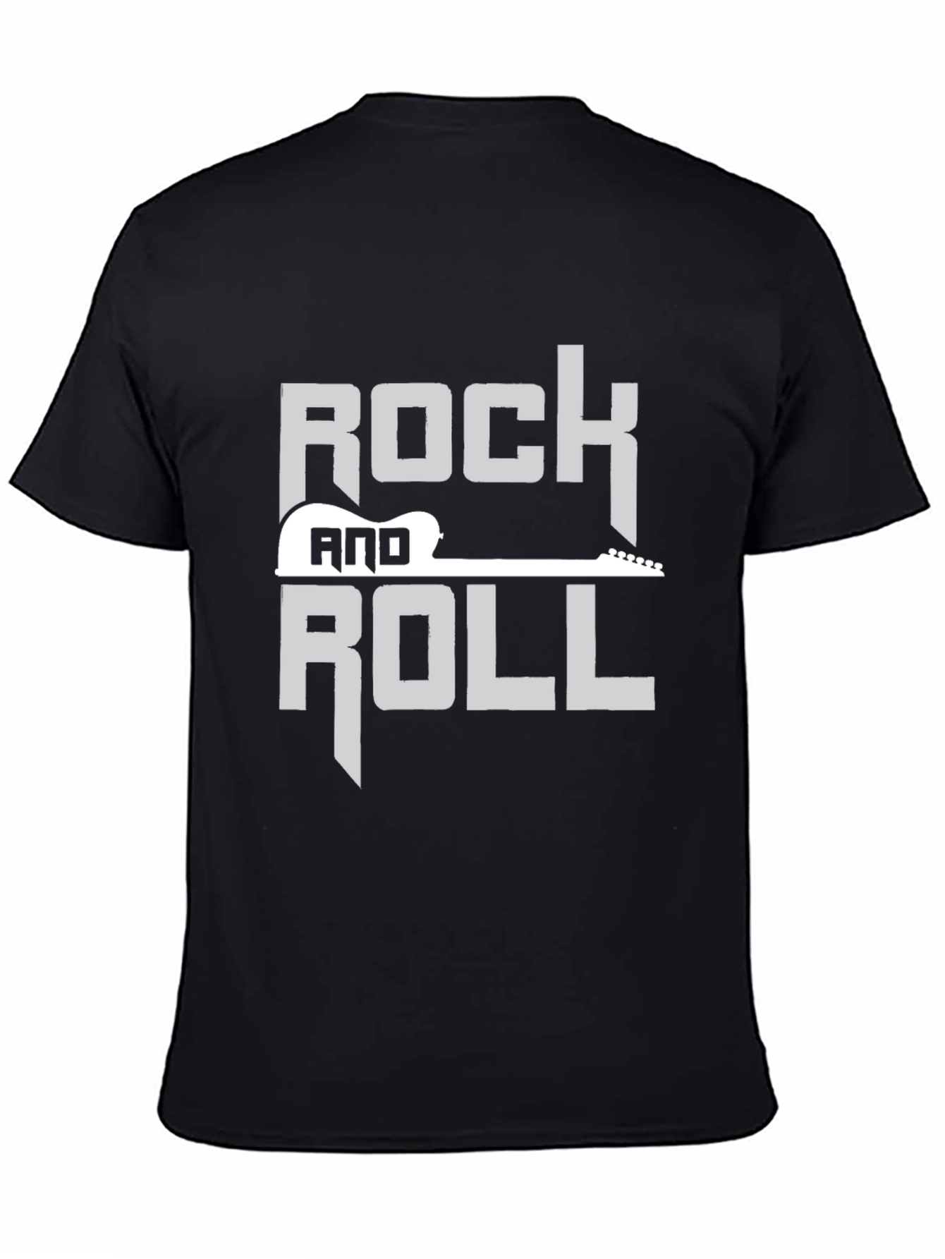 Black Rock and Roll Guitar Graphic Black T-Shirt view 4