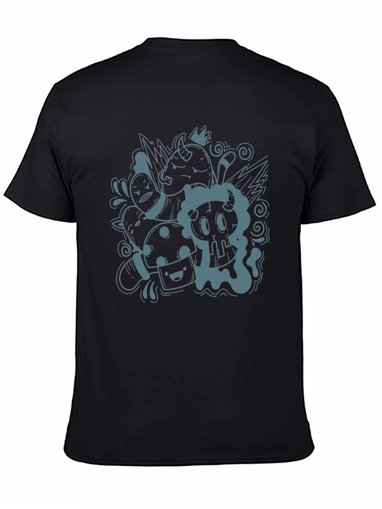 Black Funky Doodle Graphic Black T-Shirt - Unisex Casual Tee view 4