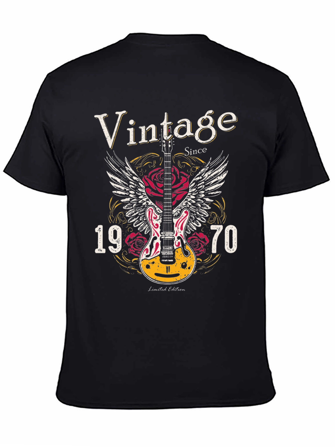 Black Vintage 1970 Guitar Graphic T-Shirt view 4