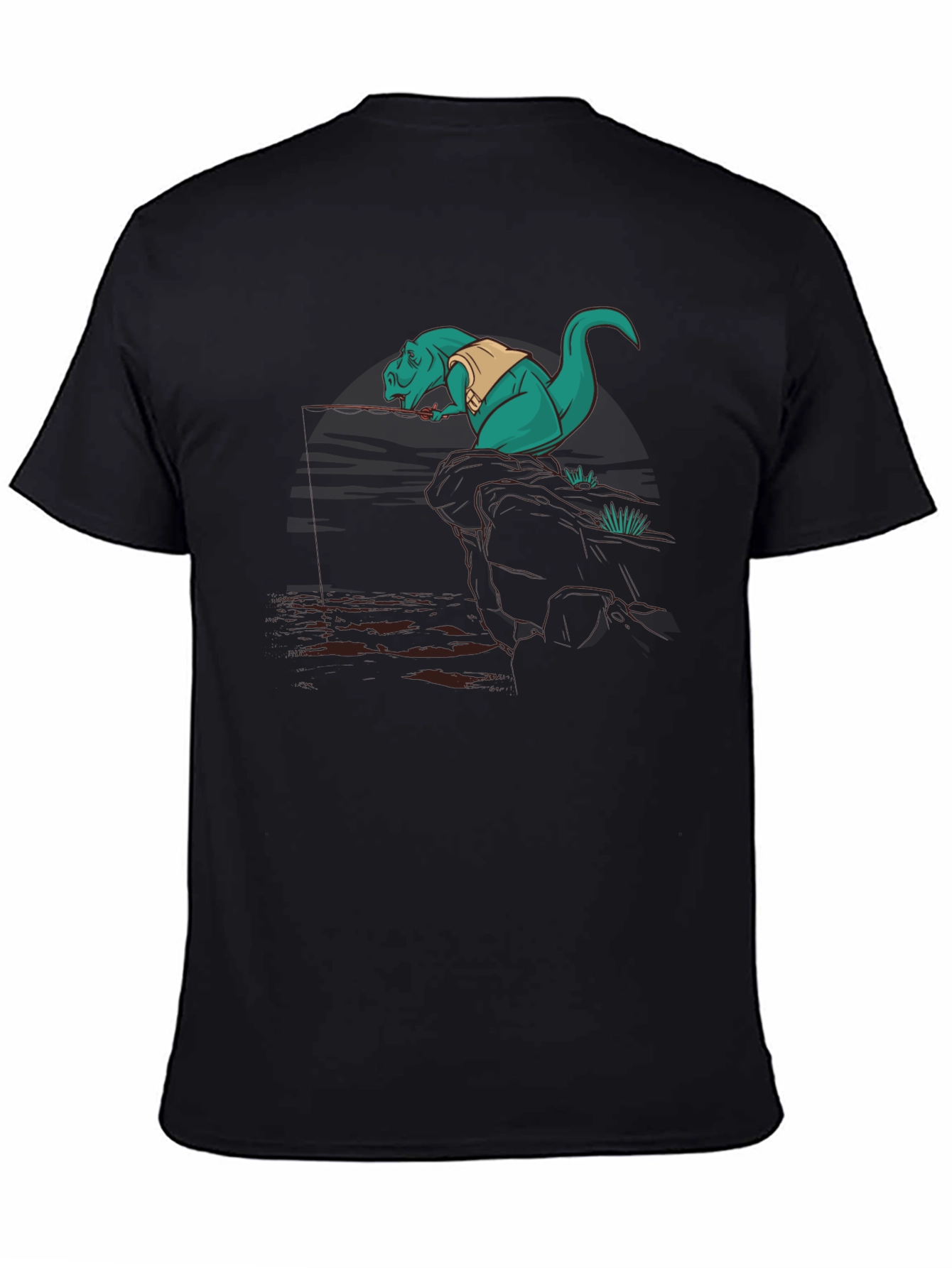 Black Dino Fishing Tee - Black Cotton T-Shirt view 4