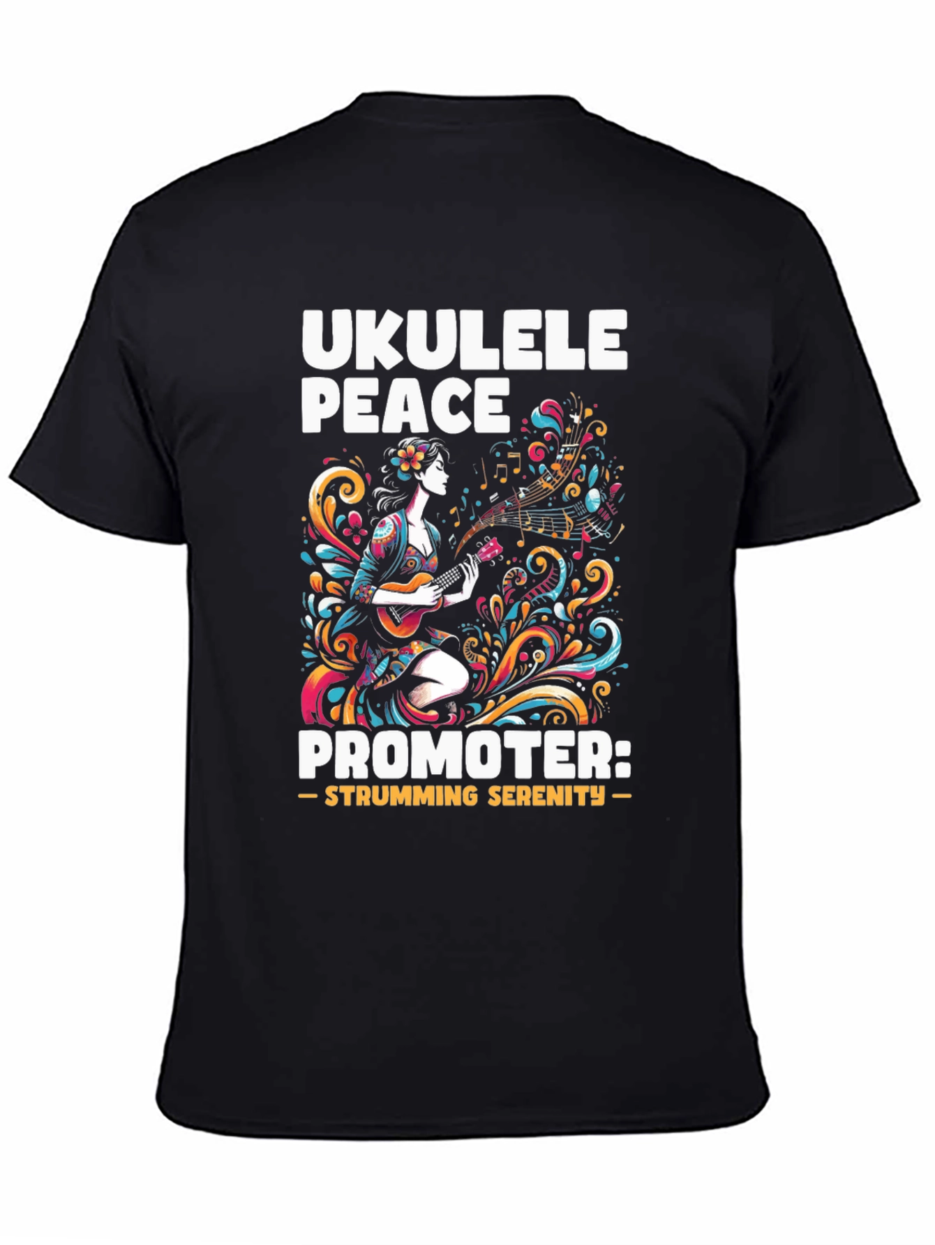 Black Ukulele Peace Promoter Black T-Shirt view 4