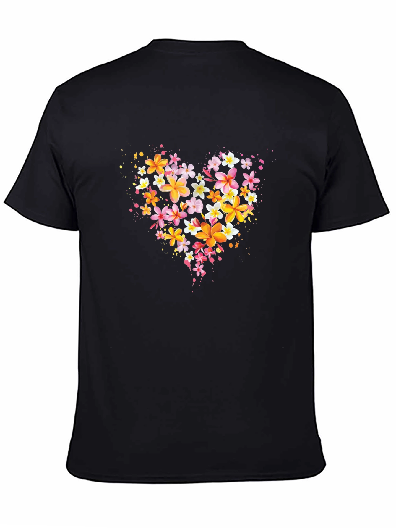 Black Floral Heart T-Shirt - Black Crew Neck view 4