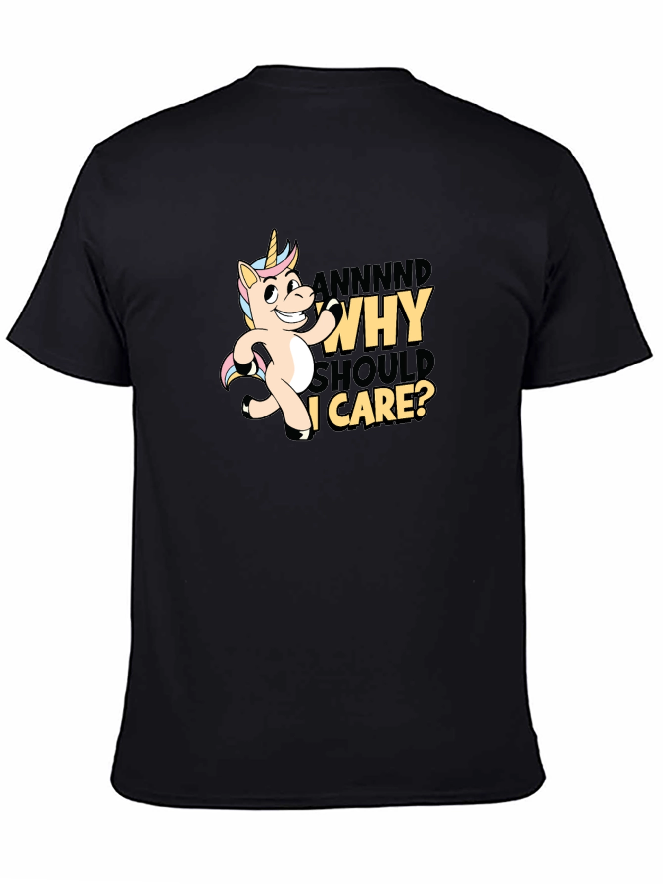 Black Funny Unicorn Why Should I Care T-Shirt view 4