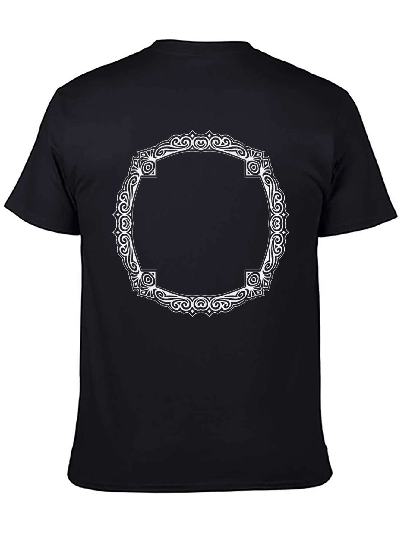Black T-Shirt with Ornate White Frame Design - 4