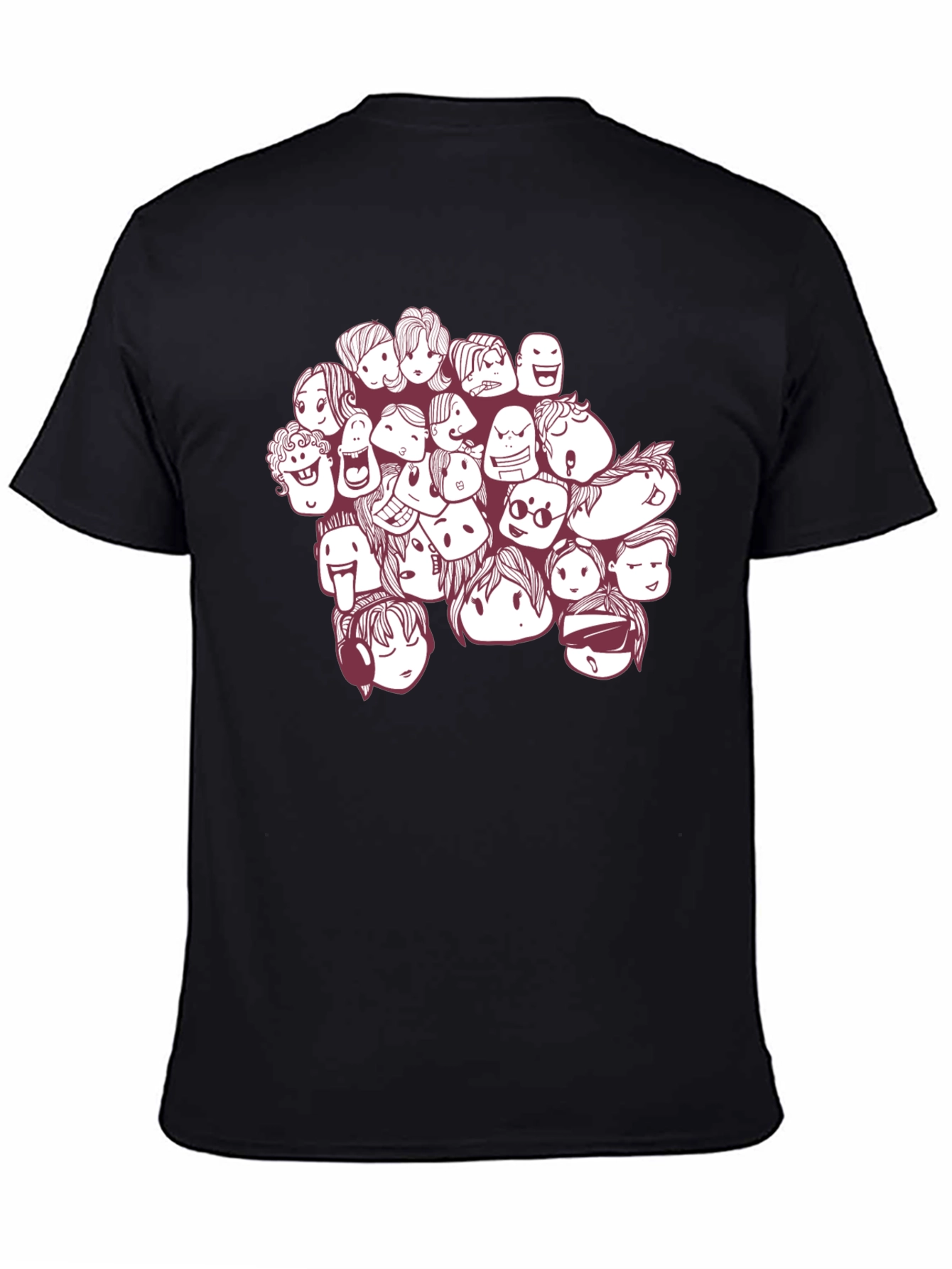 Black Cartoon Faces Graphic Print Black T-Shirt view 4