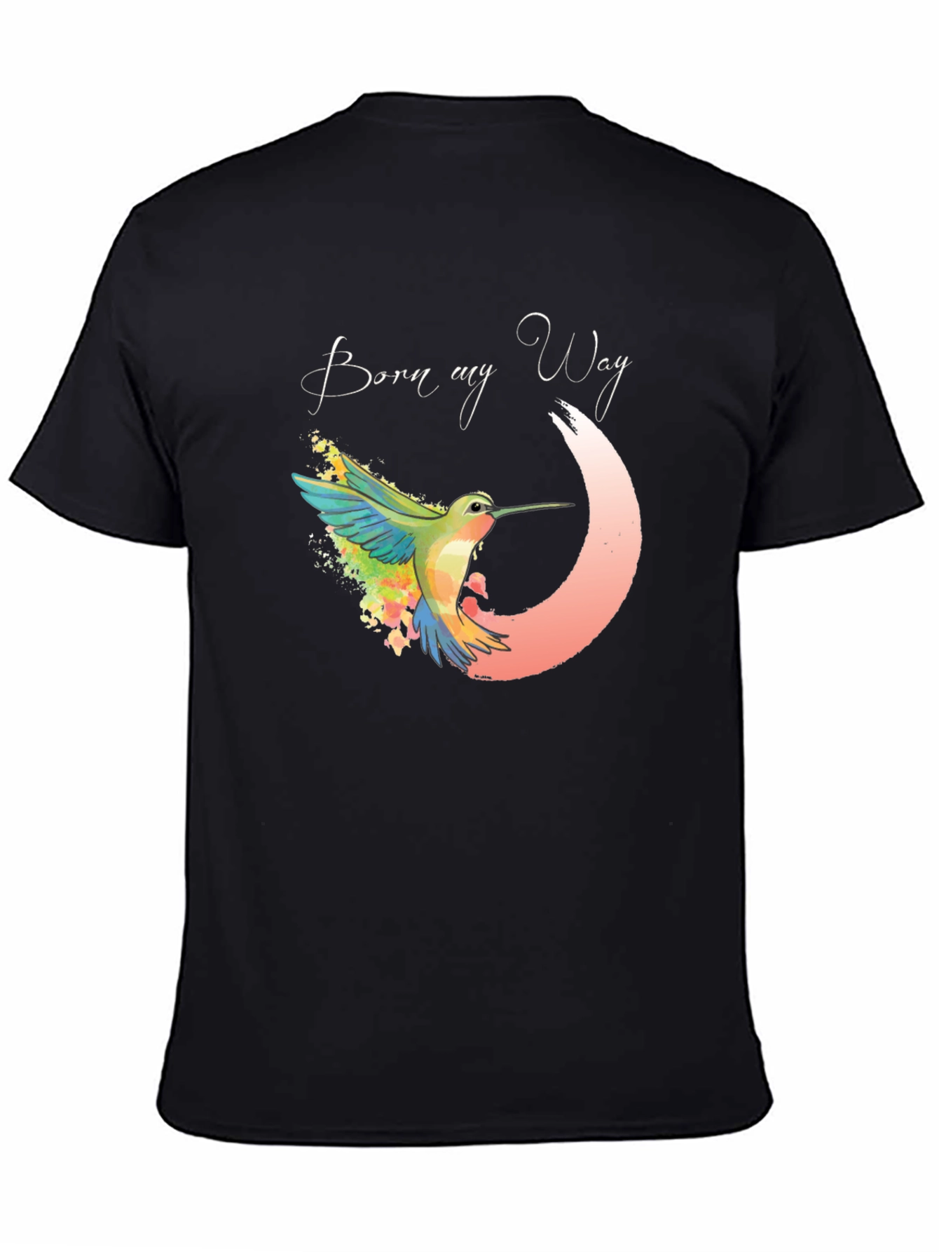 Black Born My Way T-Shirt - Watercolor Hummingbird Tee view 4