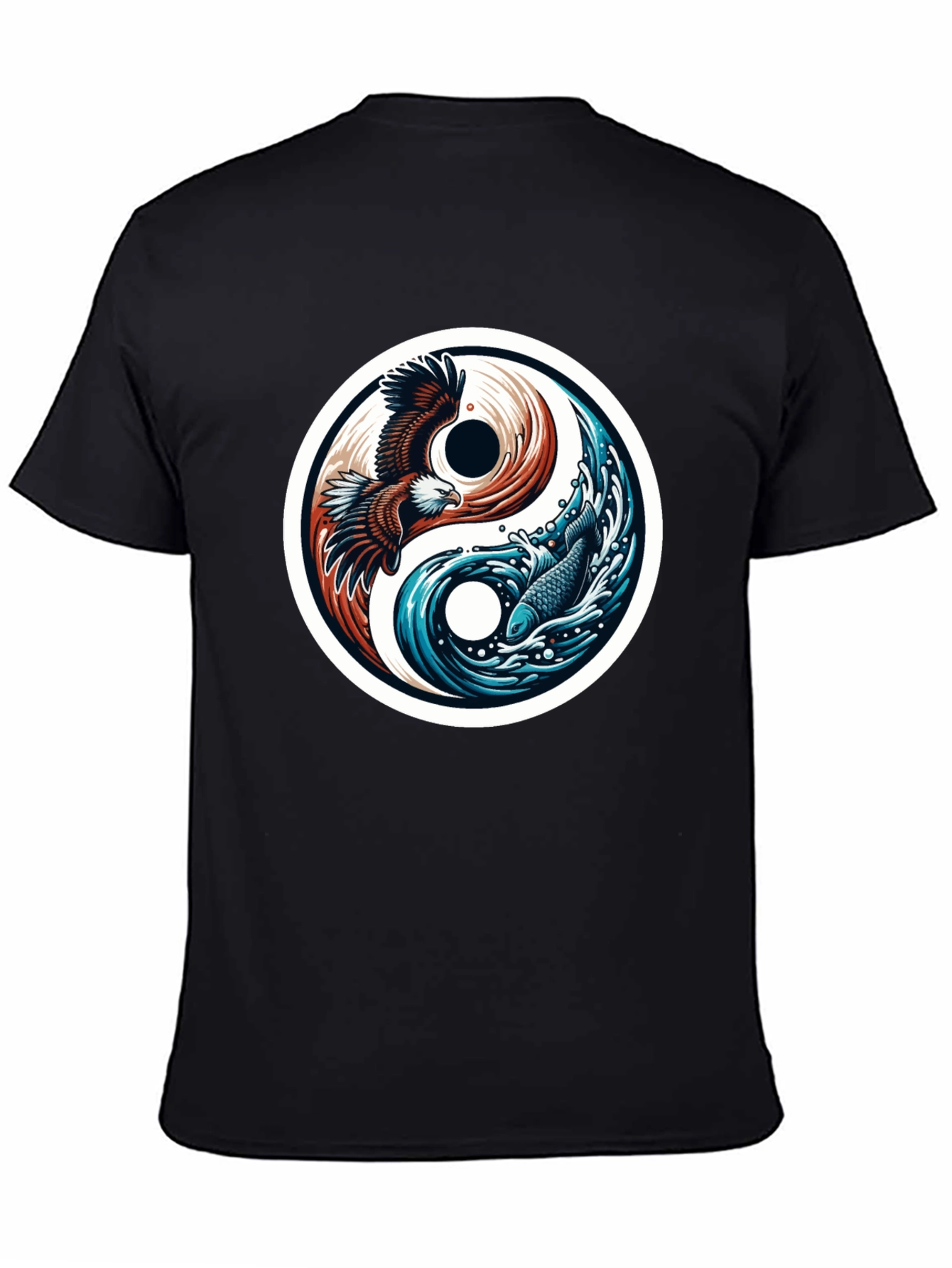 Black Yin Yang Eagle Fish Graphic Tee - Harmony & Style view 4