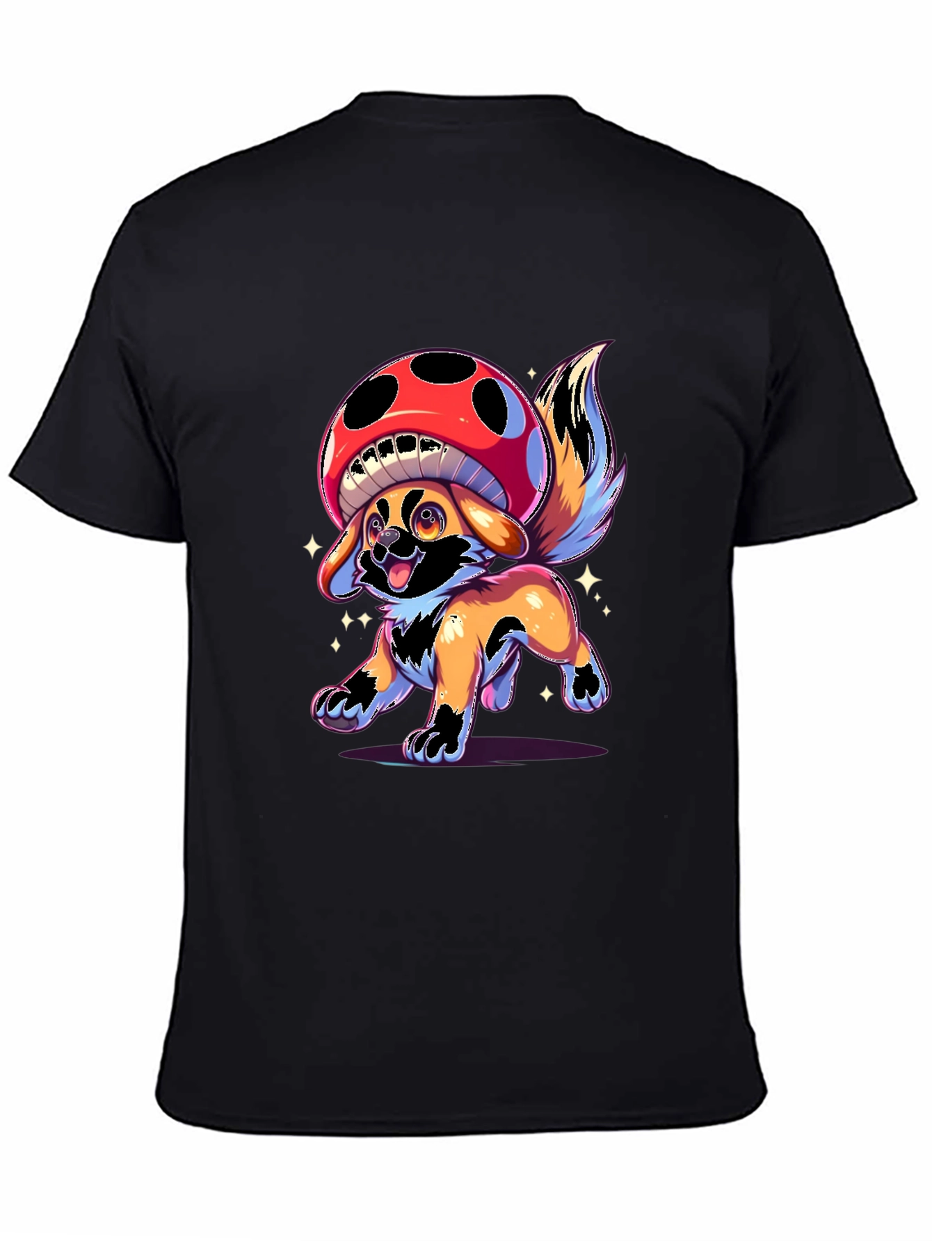 Black Mushroom Dog Graphic T-Shirt - Fun Cartoon Design view 4