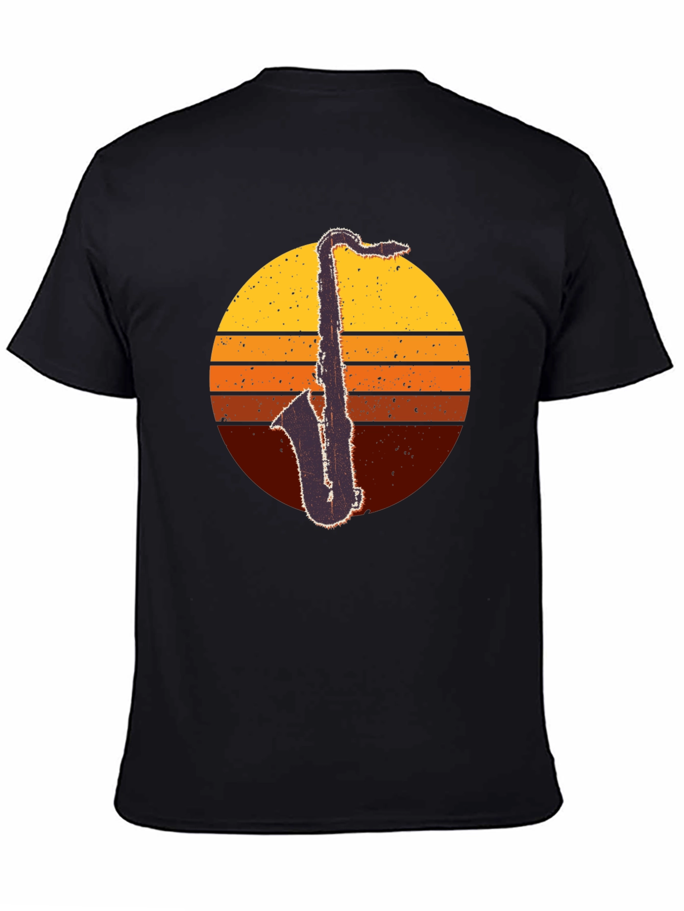 Black Retro Saxophone Sunset T-Shirt - Classic Cool view 4