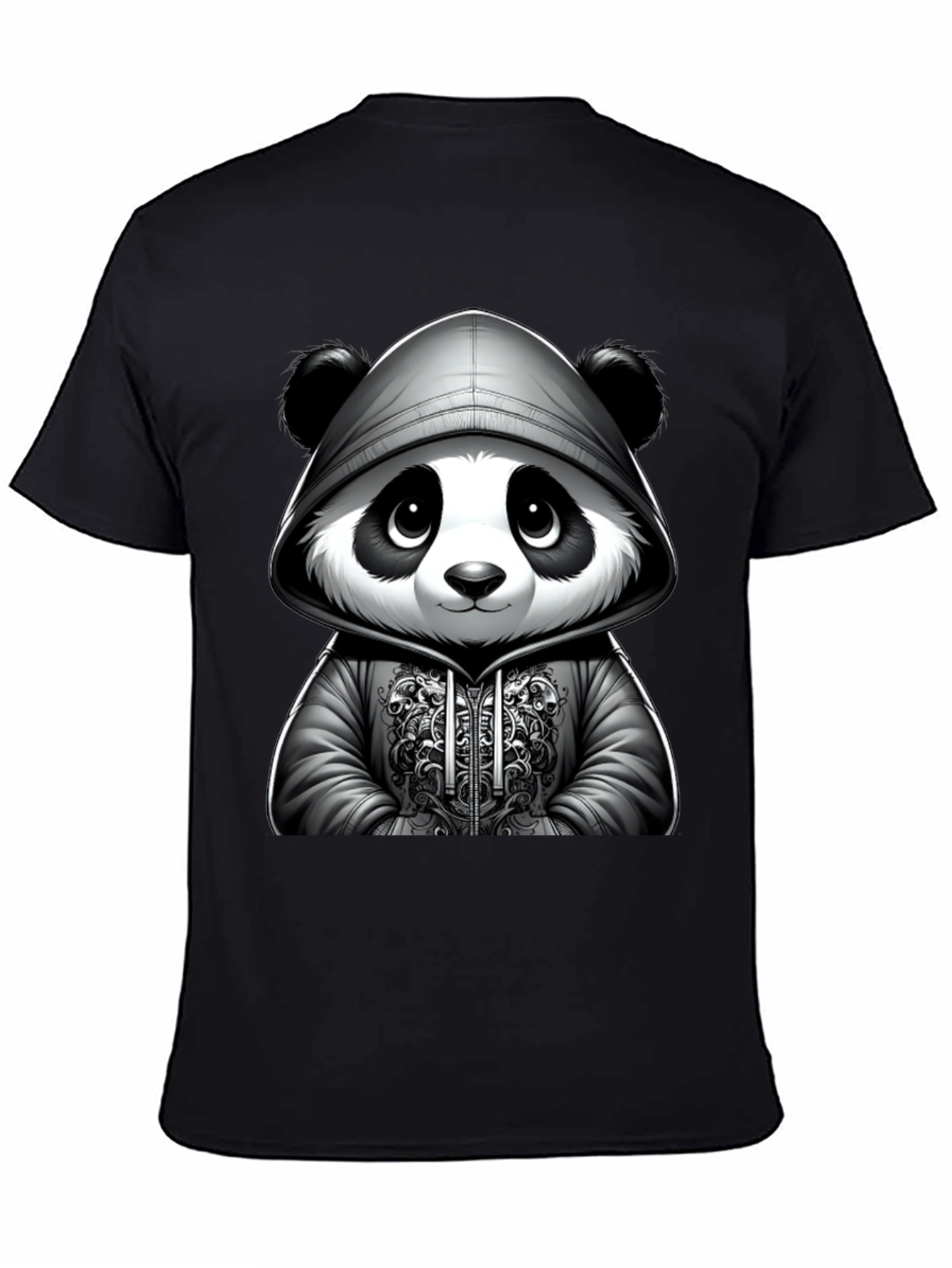 Black Cool Panda Hoodie T-Shirt view 4