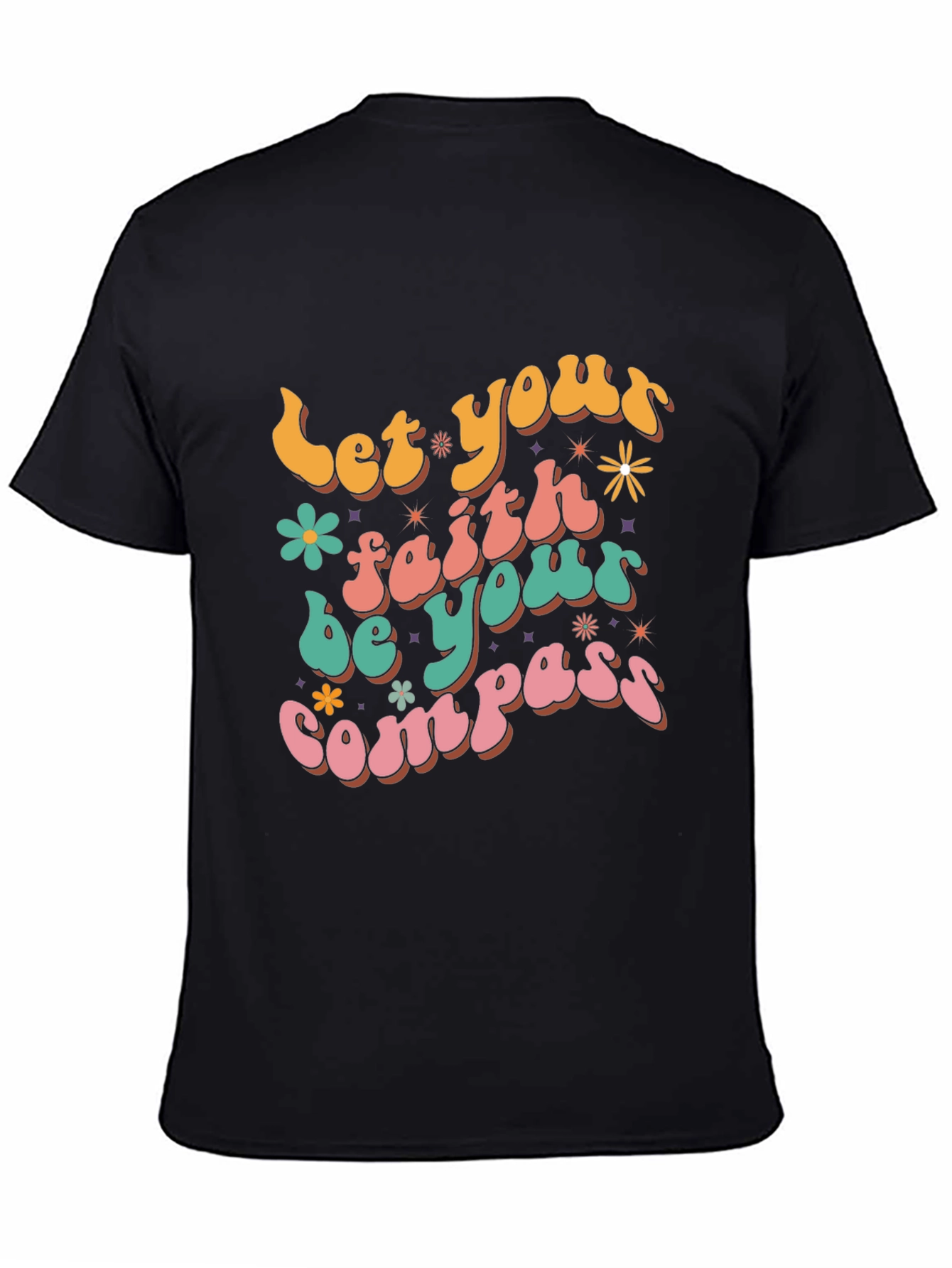 Black Faith Compass Graphic Tee - Retro Style view 4