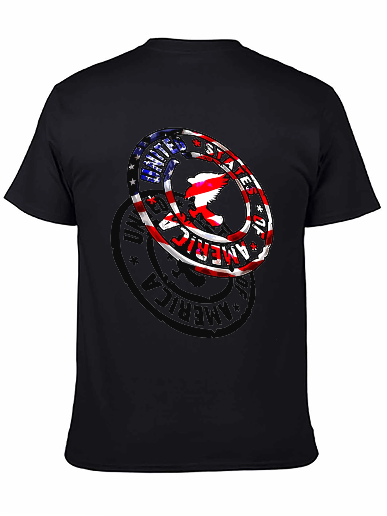 Black USA Eagle Graphic Print Men's Black T-Shirt view 4