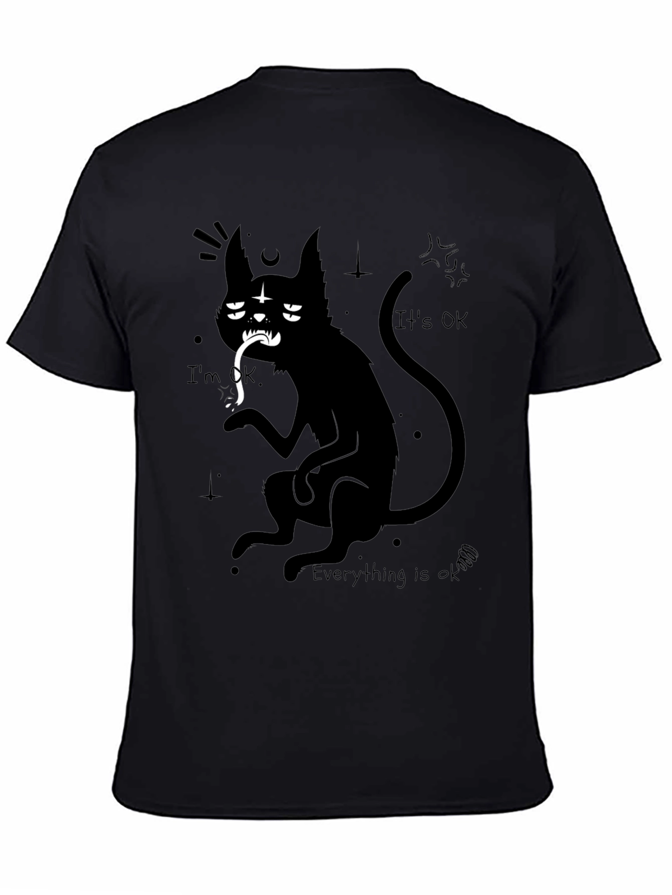 Black Gothic Cat Graphic Tee - I'm OK, Everything is OK view 4