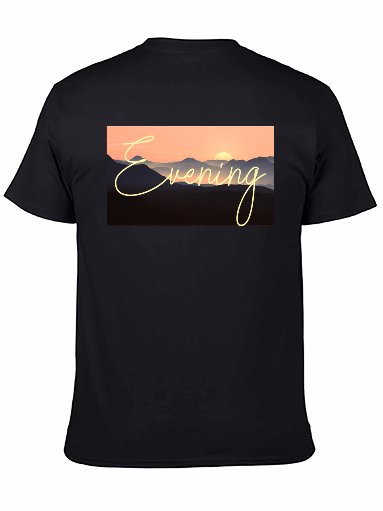 Black Evening Mountain Sunset Black T-Shirt view 4
