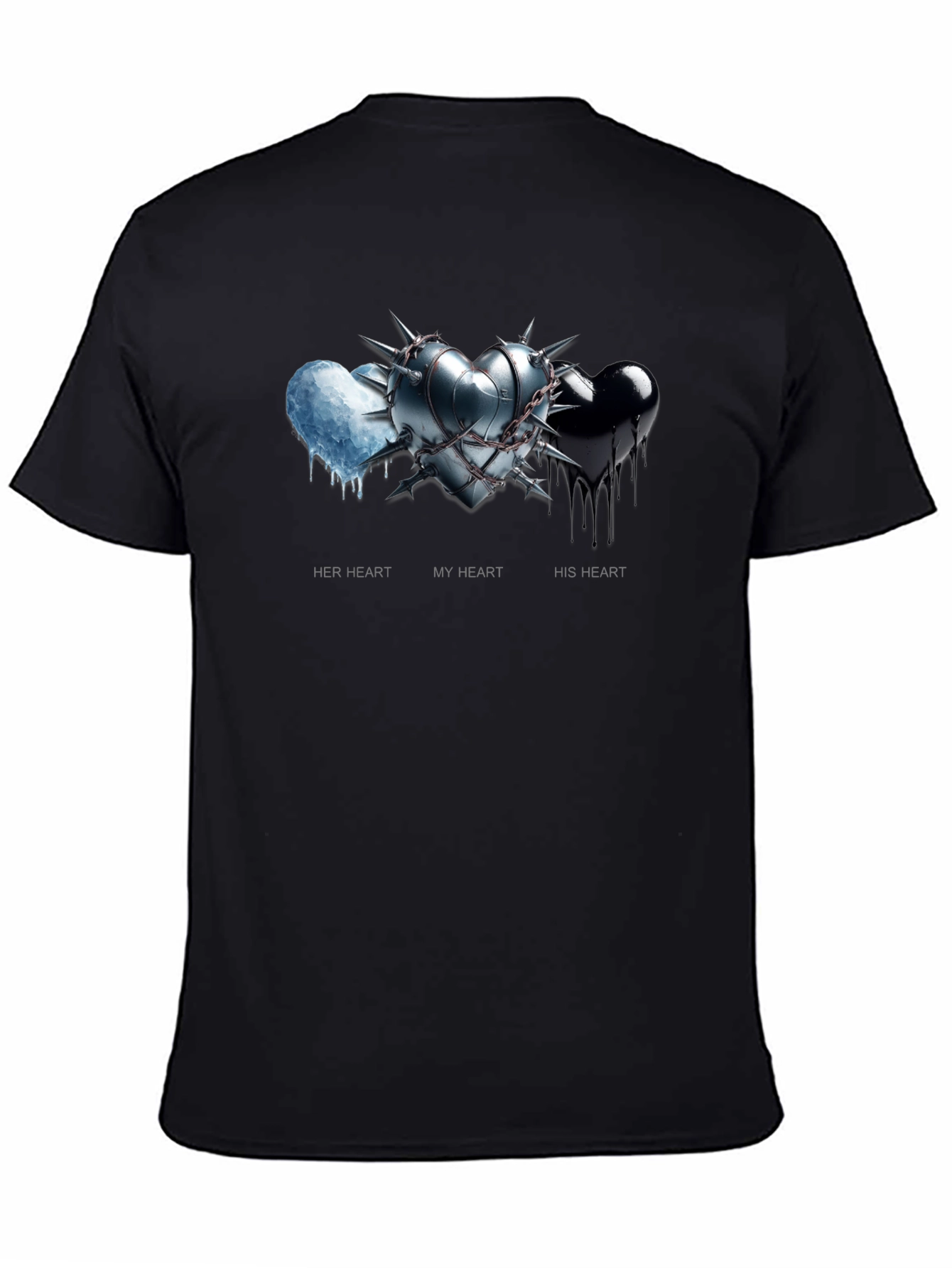 Black Heart Trio Graphic Tee - Her, My, His Hearts view 4
