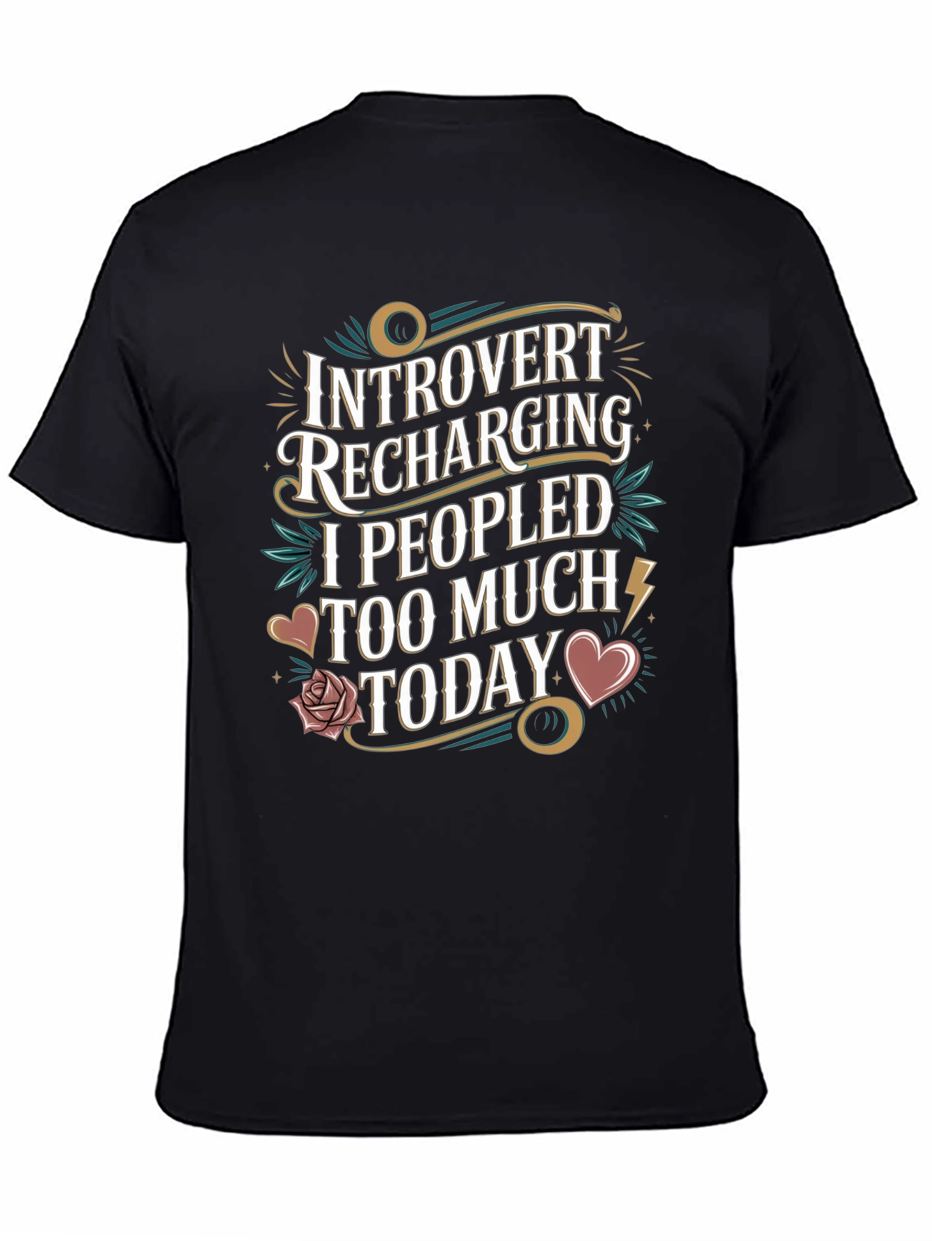Black Introvert Recharging Graphic T-Shirt view 4
