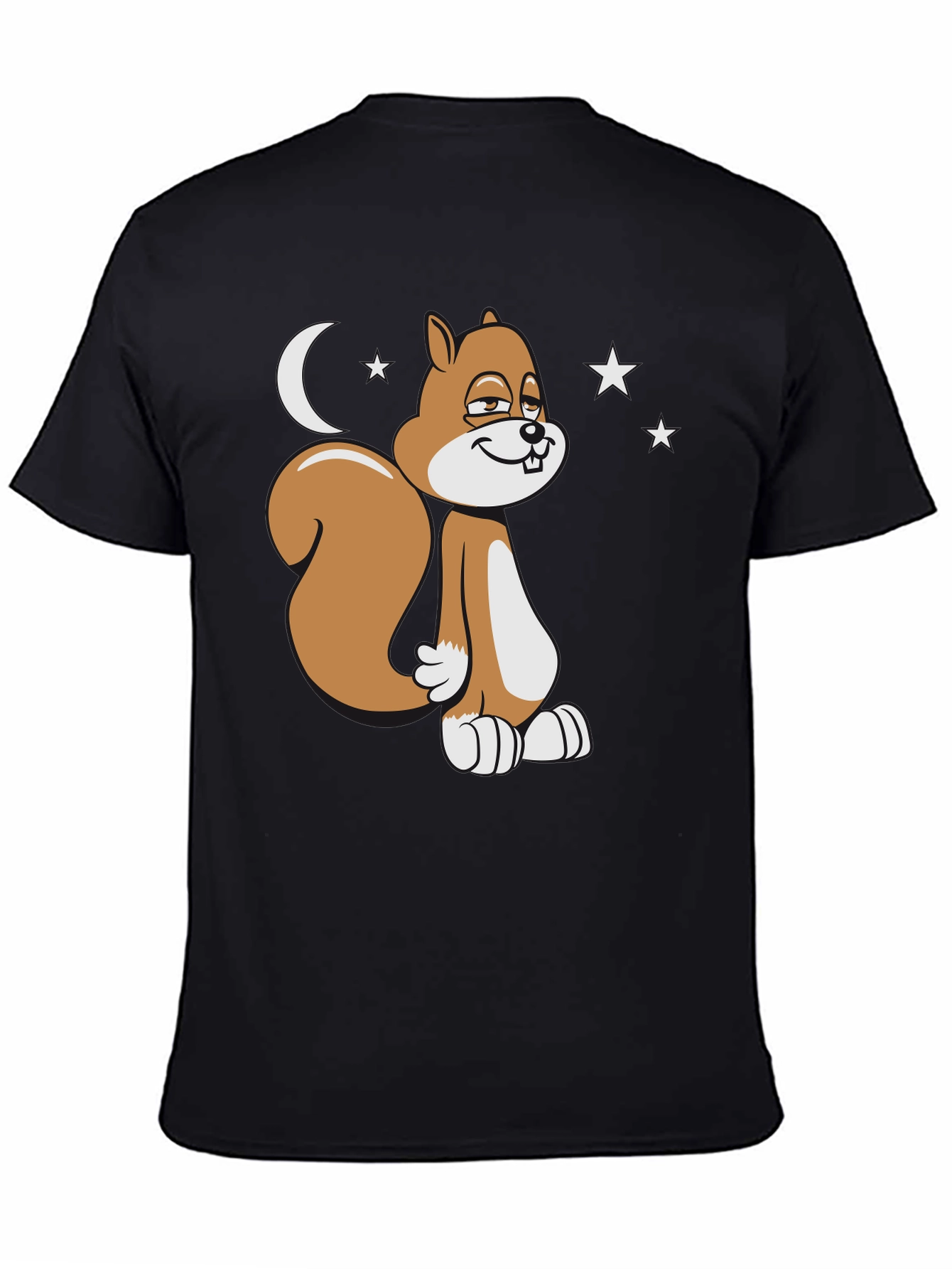Black Funny Squirrel Moon Stars Graphic T-Shirt view 4