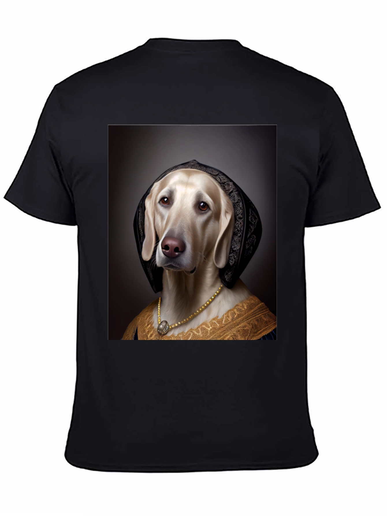 Black Renaissance Dog Portrait T-Shirt - Unique Art Tee view 4