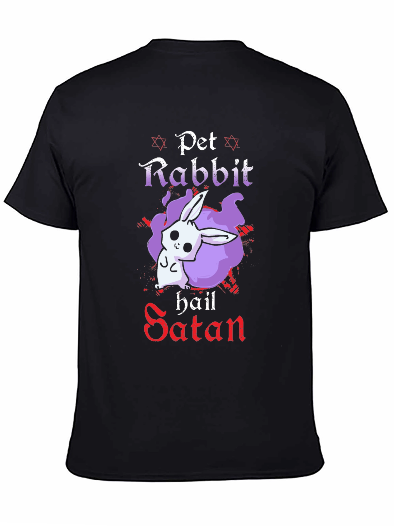 Black Pet Rabbit Hail Satan Black T-Shirt view 4